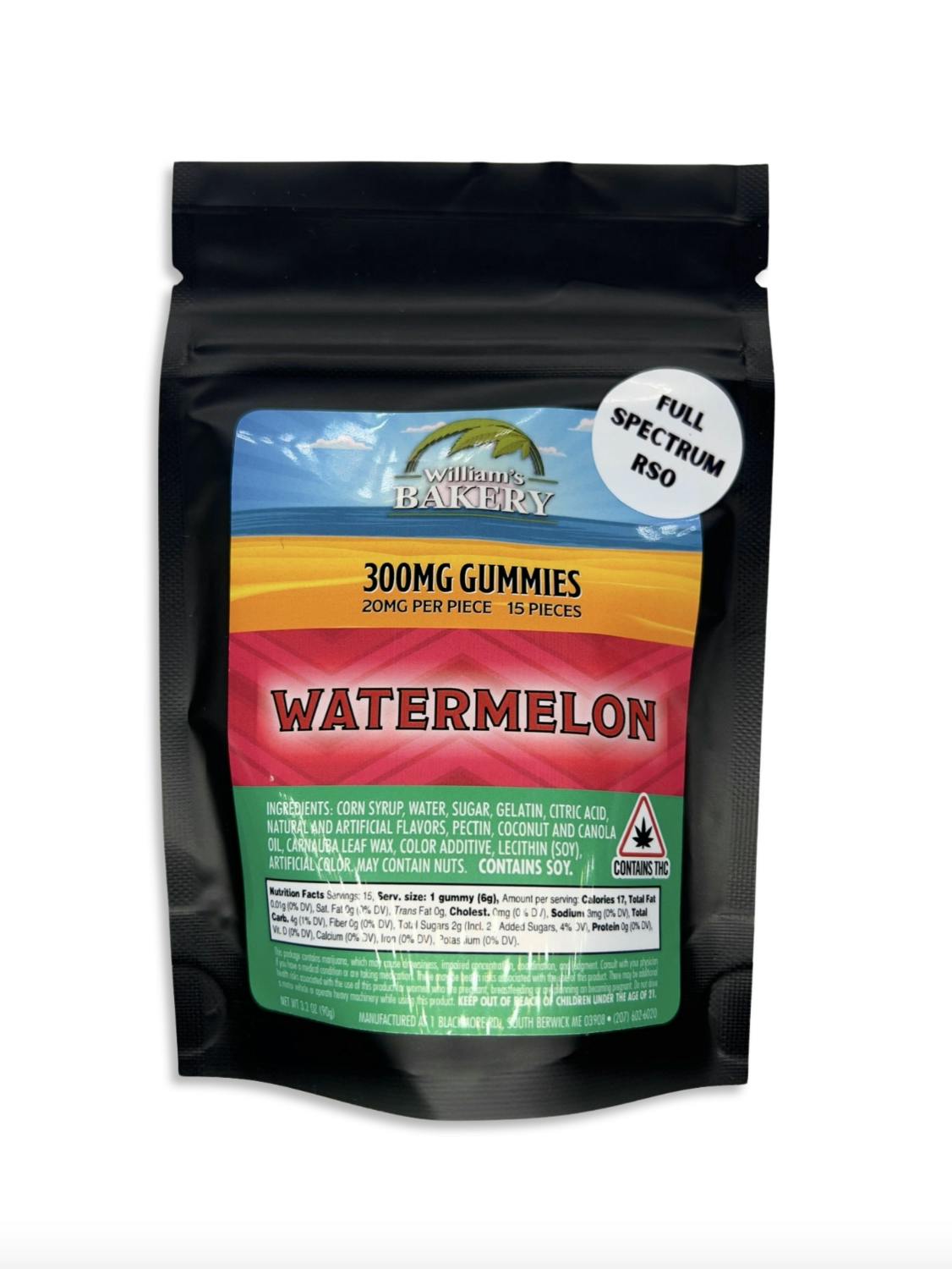 Watermelon RSO Gummies 20mg/ea 300mg/pkg - William's Bakery by Indico