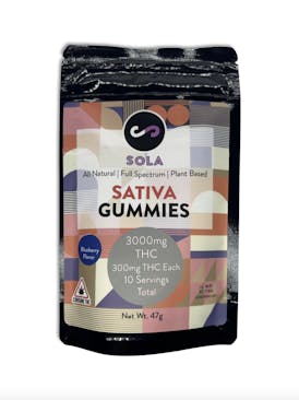 3000mg Sativa Gummies - Blueberry Flavor (Sola Edibles)