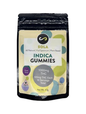 1000mg Indica Gummies - Grape Flavor (Sola Edibles)