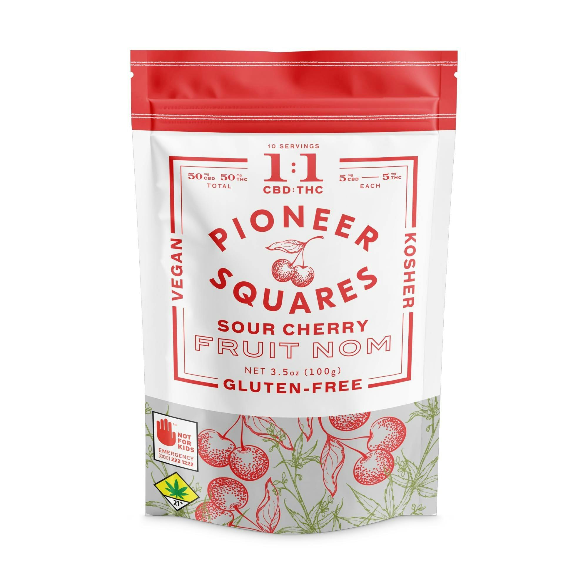 1:1 Gummies Sour Cherry [10pk] (50mg CBD/50mg THC) by Pioneer Squares by Craft Elixirs