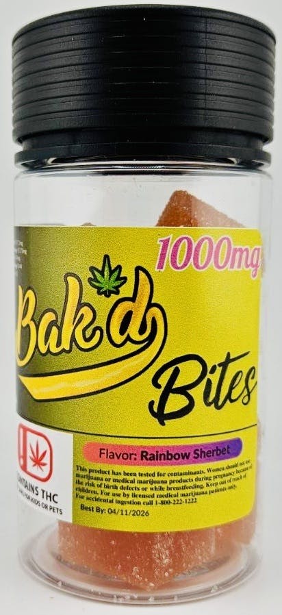Bak'd Bites 1000MG Gummies (Rainbow Sherbet)