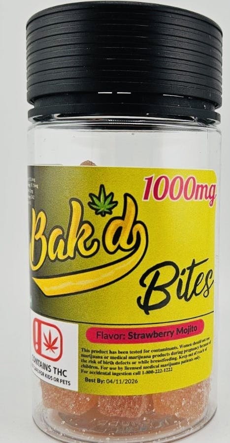 Bak'd Bites 1000MG Gummies (Strawberry Mojito)