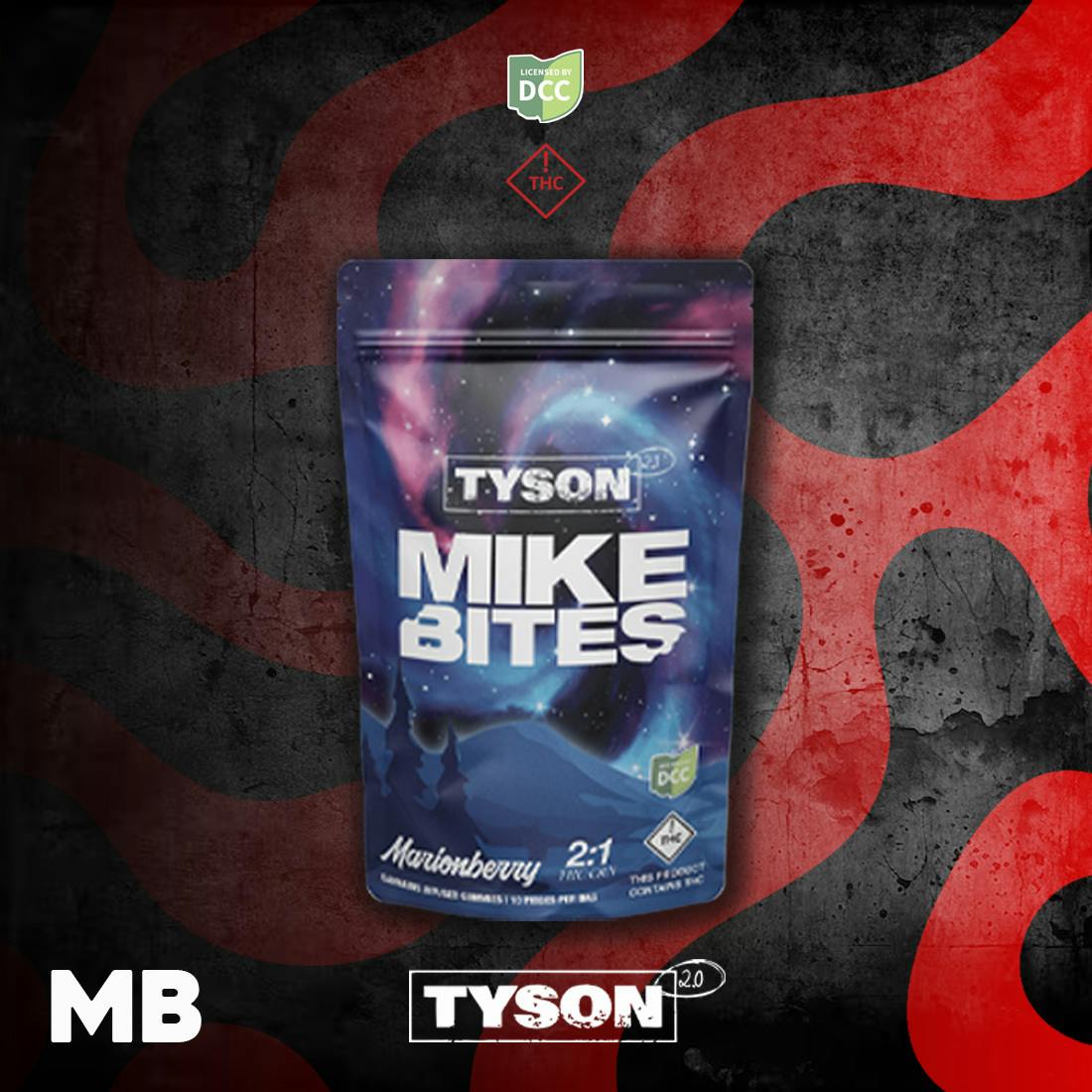 Mike Bites | Marionberry 2:1 THC:CBN Gummies | 100mg | 10ct | 10mg/ea