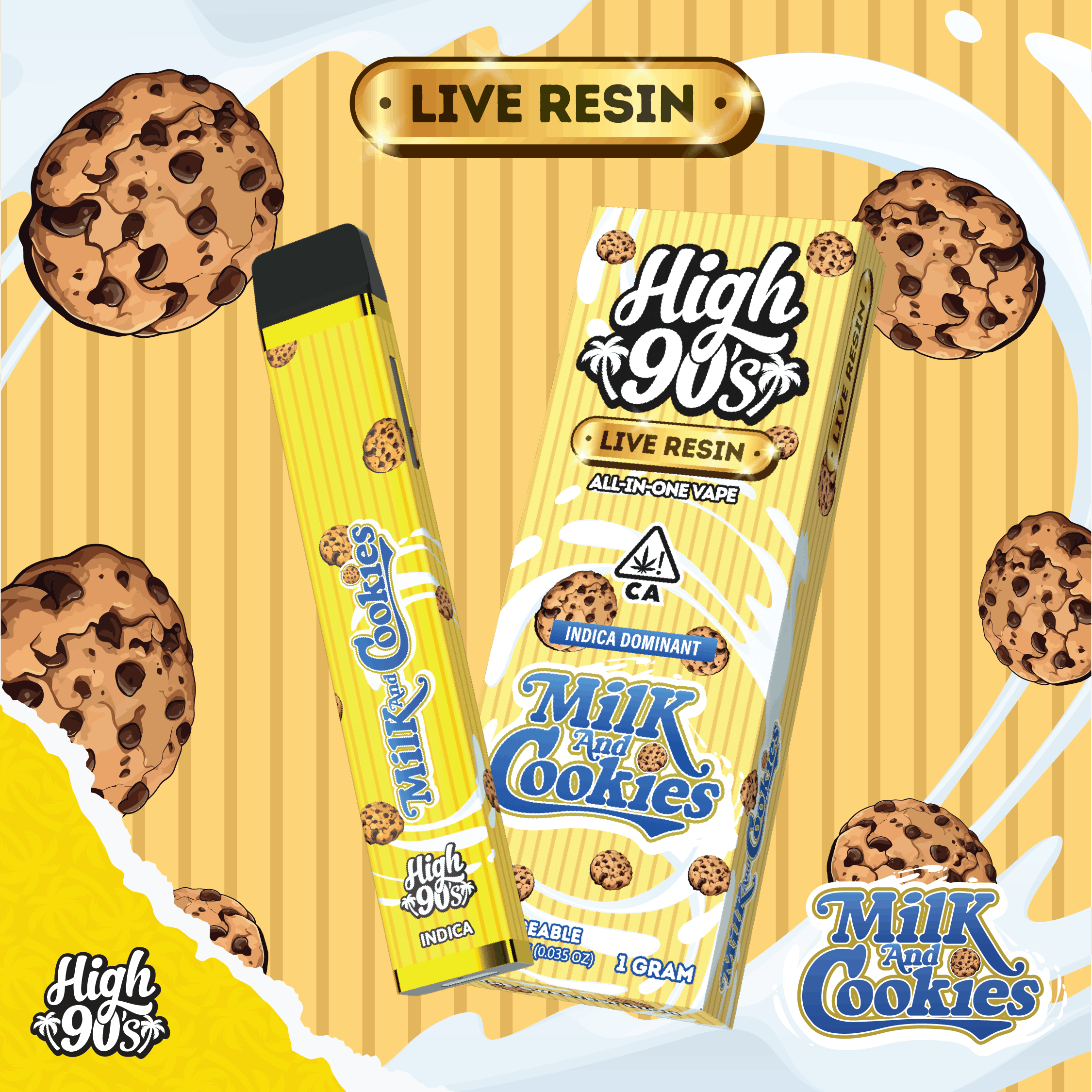 High 90s : Milk and Cookies Live Resin 1g All-In-One Vape - HIGH 90s