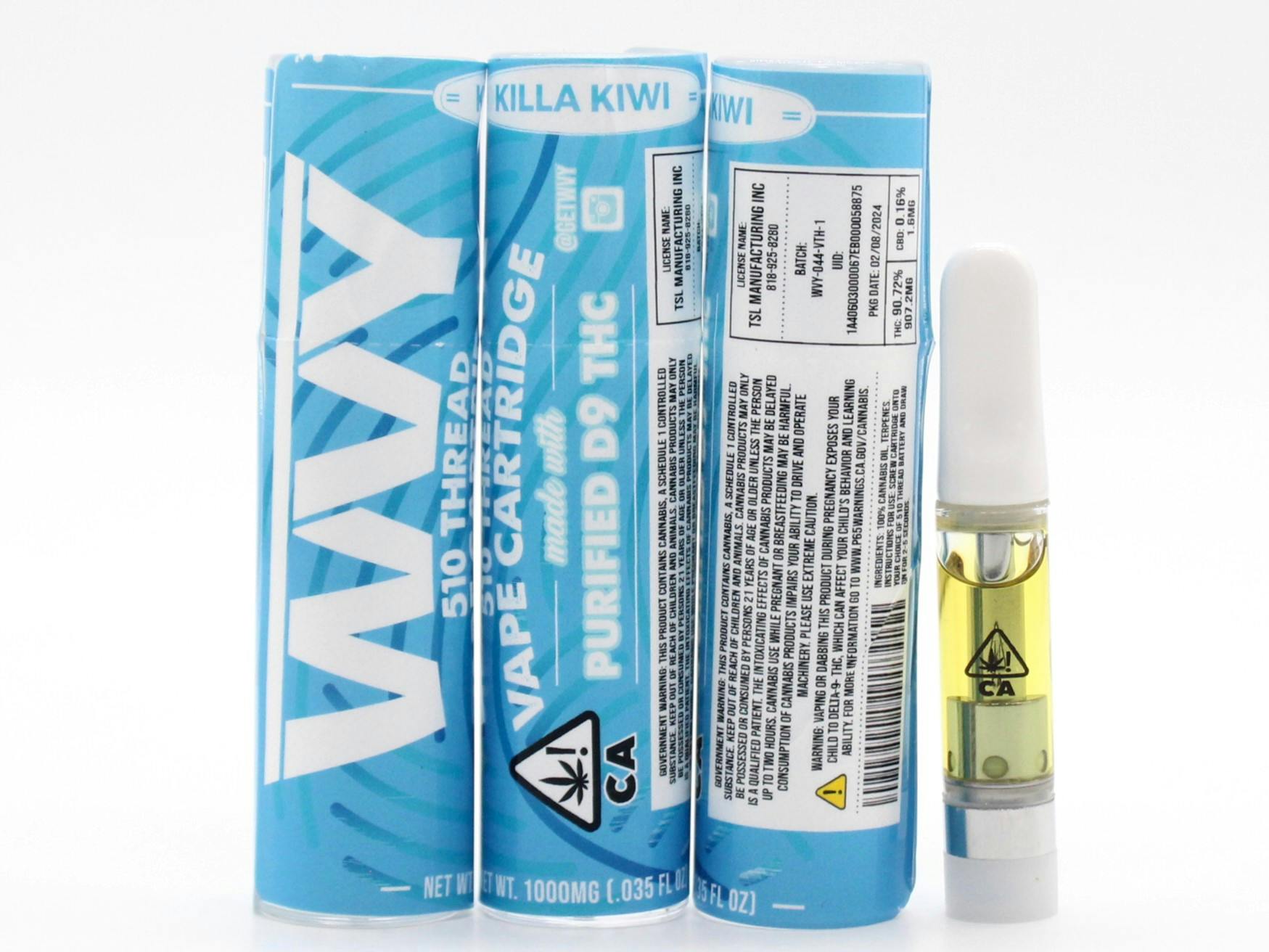 Killa Kiwi 1g 510 Vape Cart with D9 - WVY