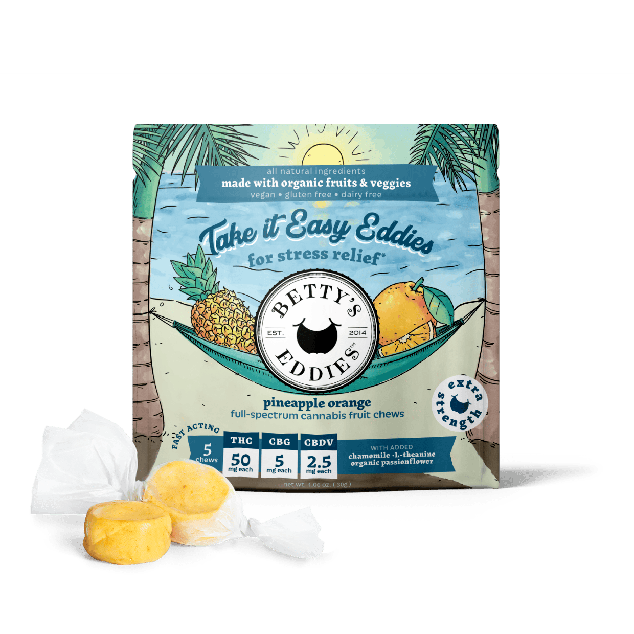 Take It Easy Eddies Pineapple Orange [5pk] Fruit Chews - Extra Strength by Betty's Eddies