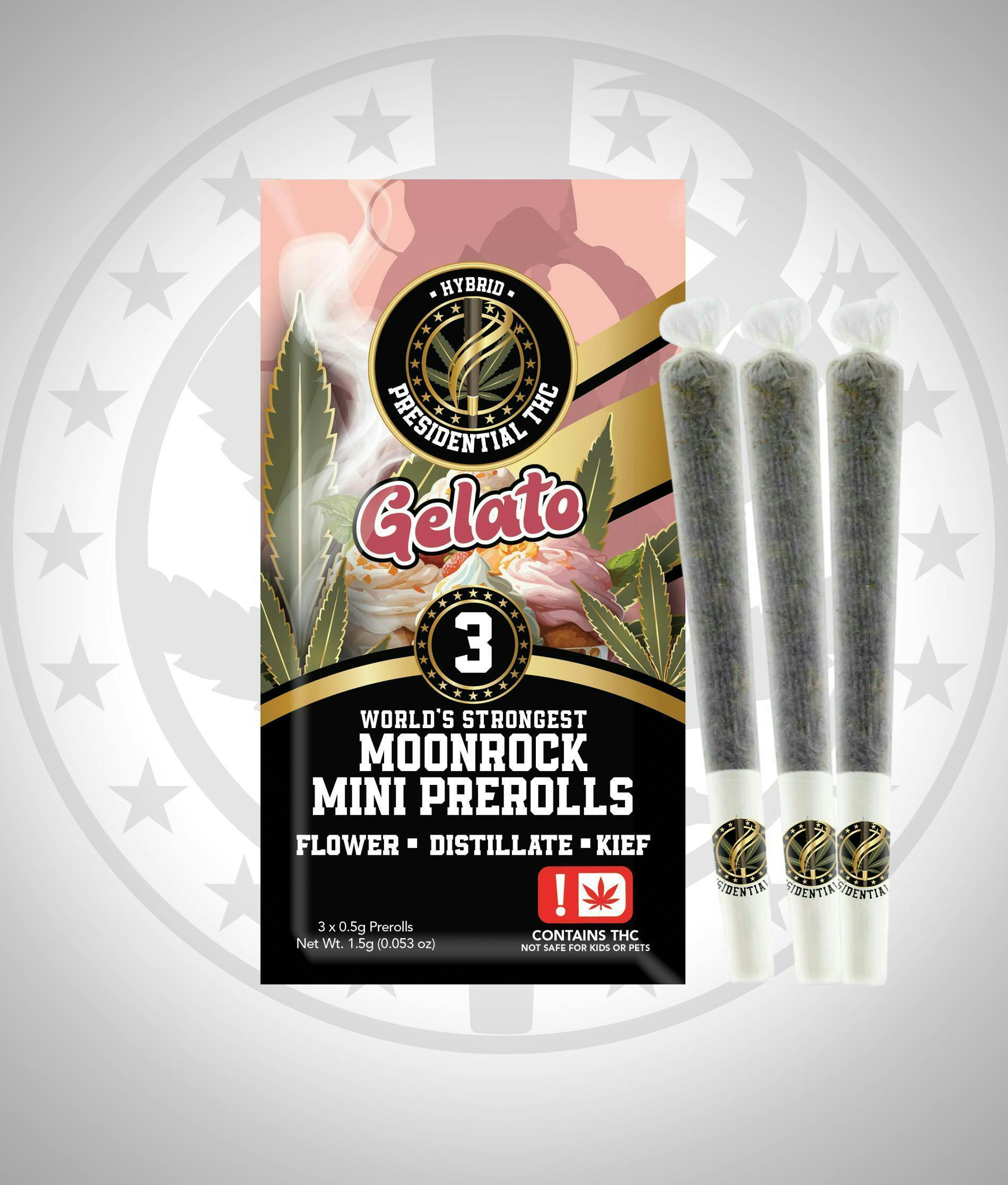 Gelato | Moon Rock Prerolls Infused Minis | 0.5g each | 3pk by Presidential THC