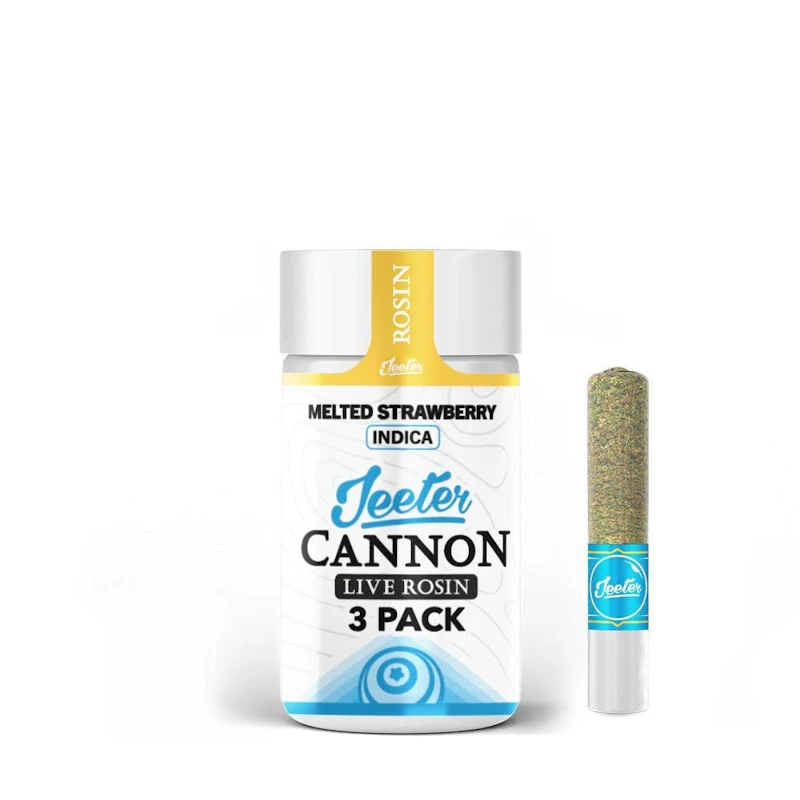 Jeeter Melted Strawberry · Live Rosin Cannons · Infused Minis · 0.5g ea · 3pk, Infused Pre-Rolls