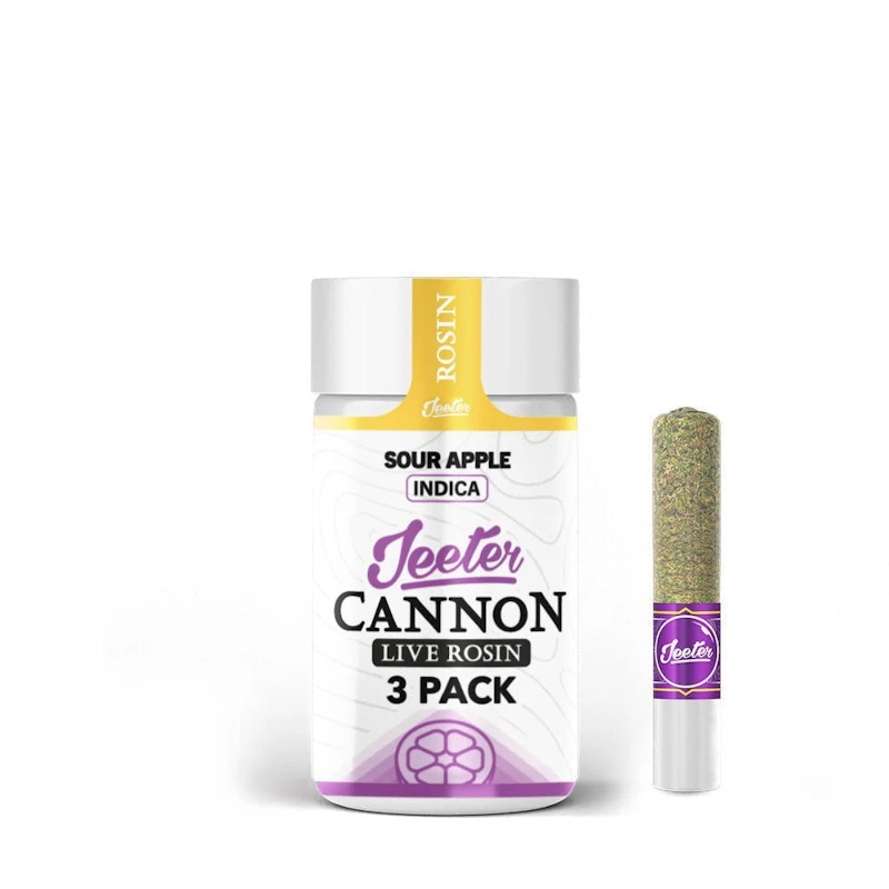 Jeeter Sour Apple · Live Rosin Cannons · Infused Minis · 0.5g each · 3pk, Infused Pre-Rolls