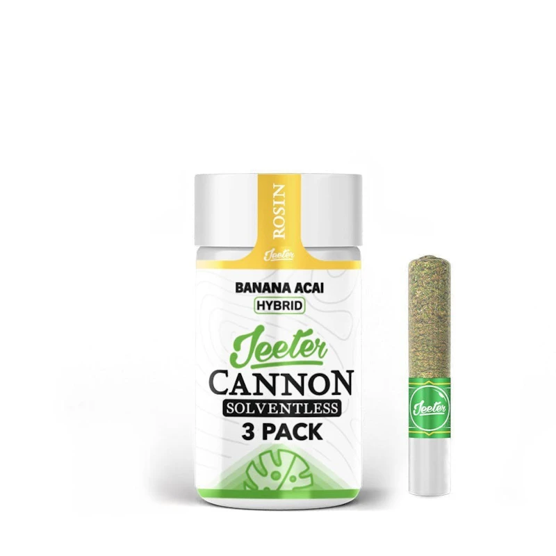 Jeeter Banana Acai · Live Rosin Cannons · Infused Minis · 0.5g each · 3pk, Infused Pre-Rolls