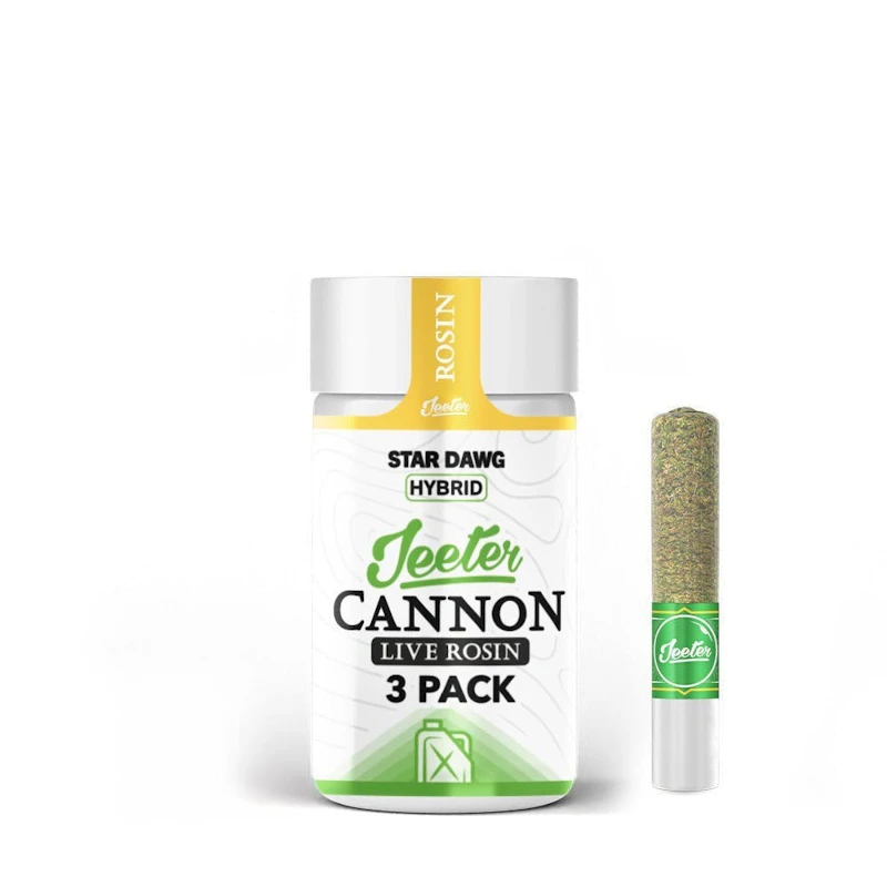 Jeeter Star Dawg · Live Rosin Cannons · Infused Minis · 0.5g each · 3pk, Infused Pre-Rolls