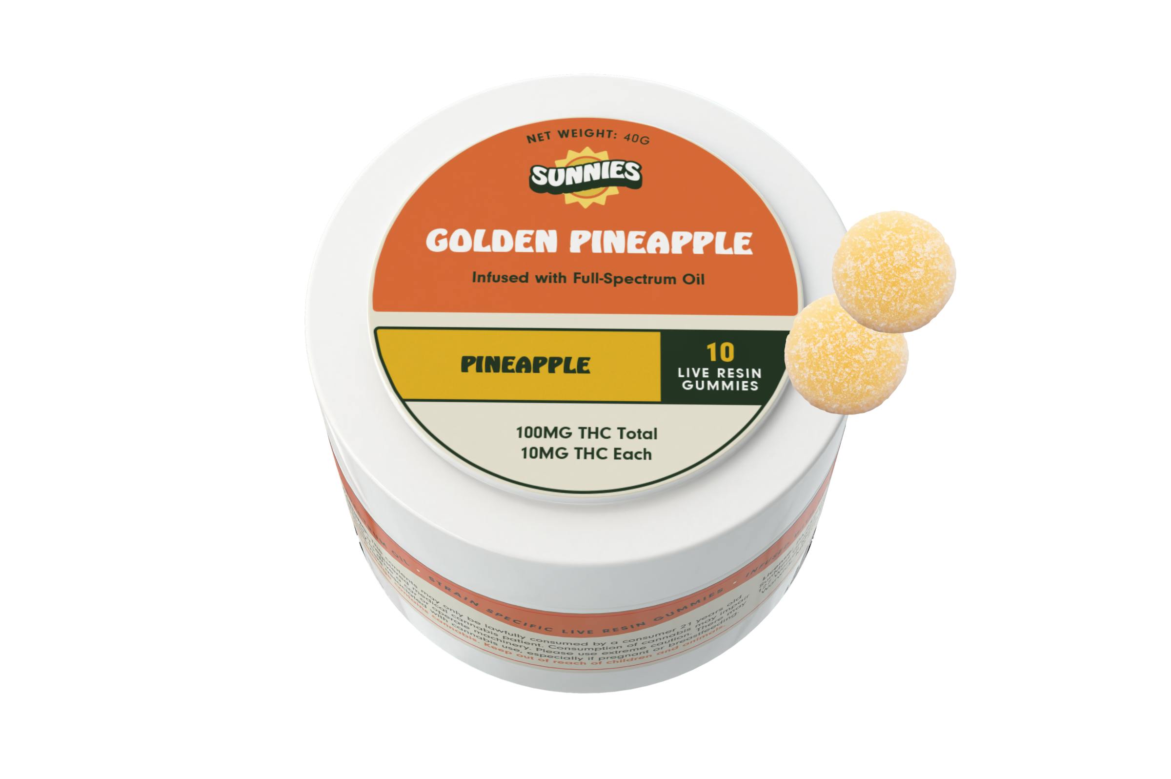 Golden Pineapple Live Resin - Pineapple Gummies 100mg by SunMed Growers