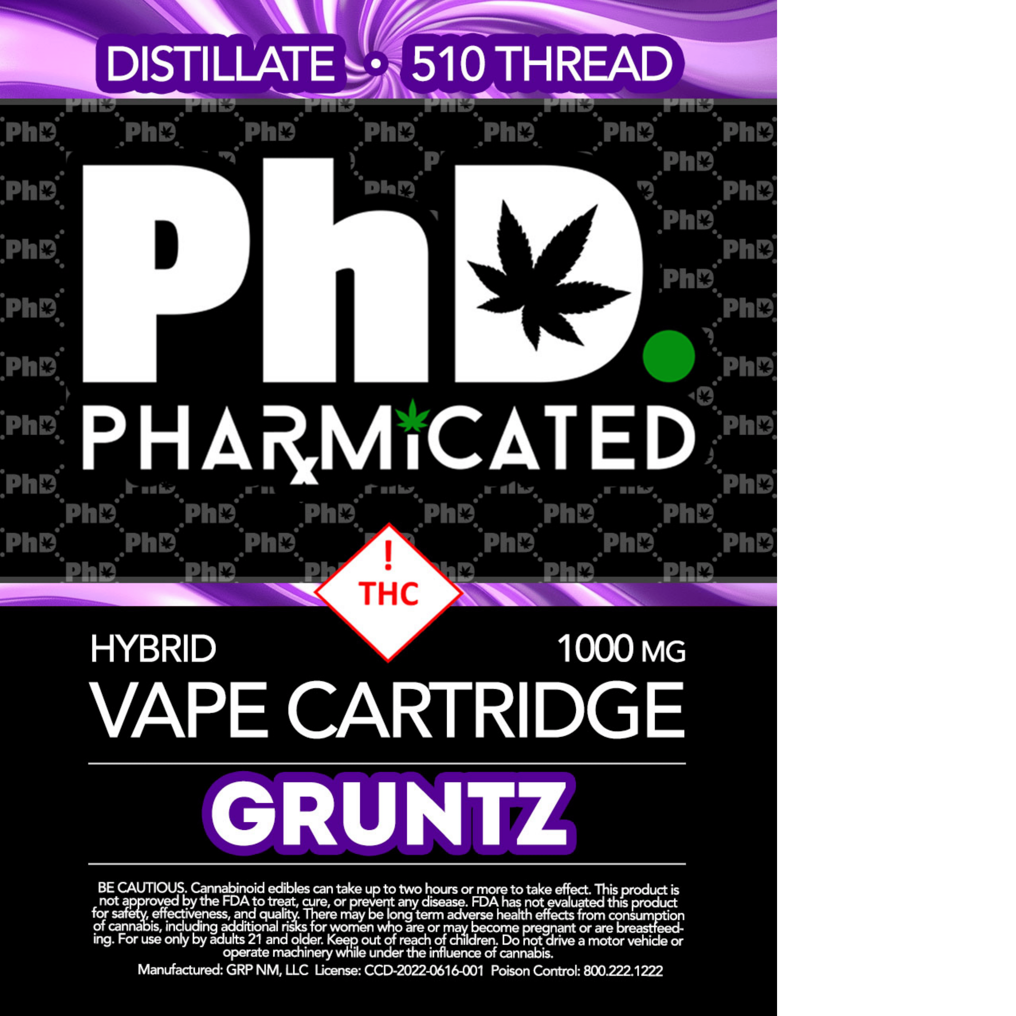 Pharmicated 510 Thread Vape Cart - 1000 mg - Gruntz (H)