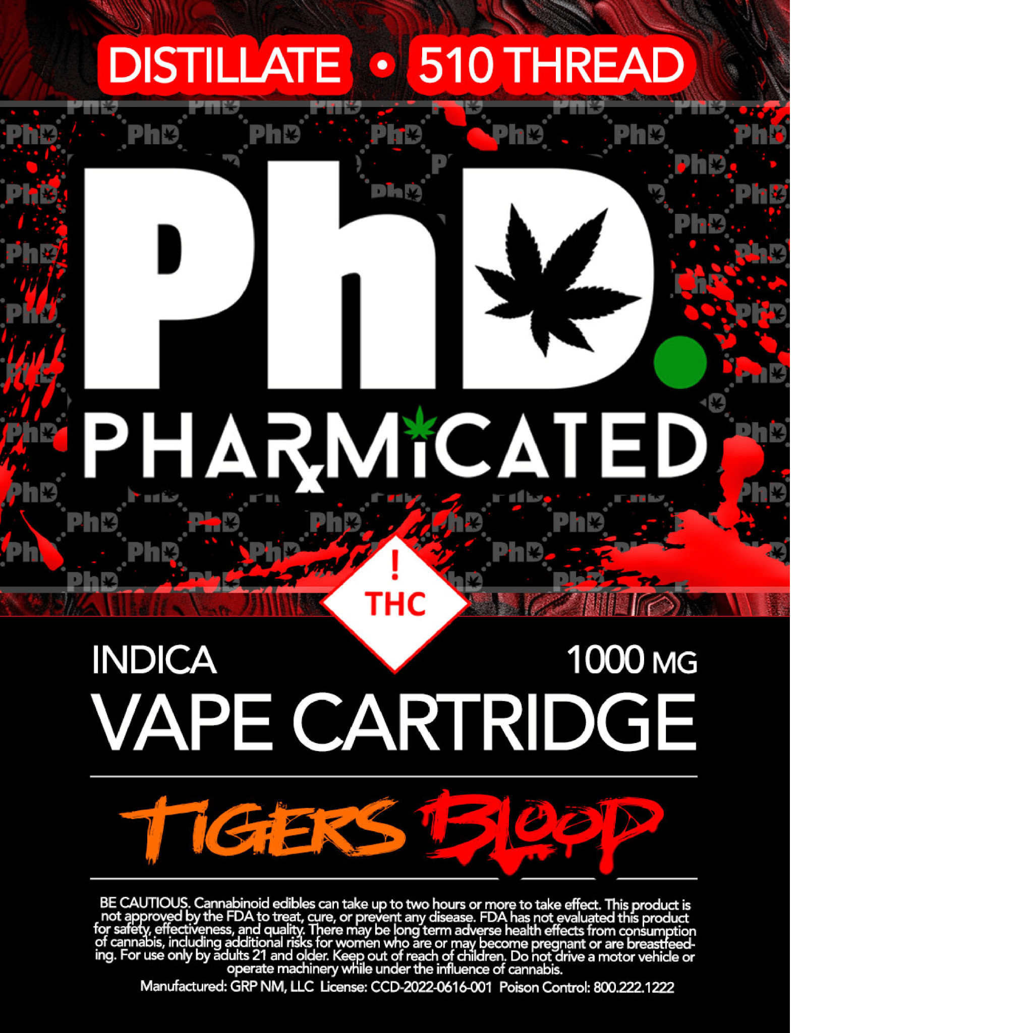 Pharmicated 510 Thread Vape Cart - 1000 mg - Tiger's Blood (I)