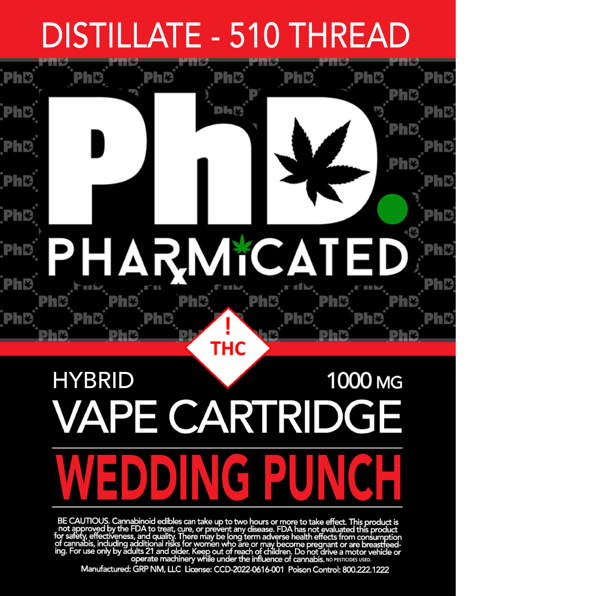 Pharmicated 510 Thread Vape Cart - 1000 mg - Wedding Punch (H)