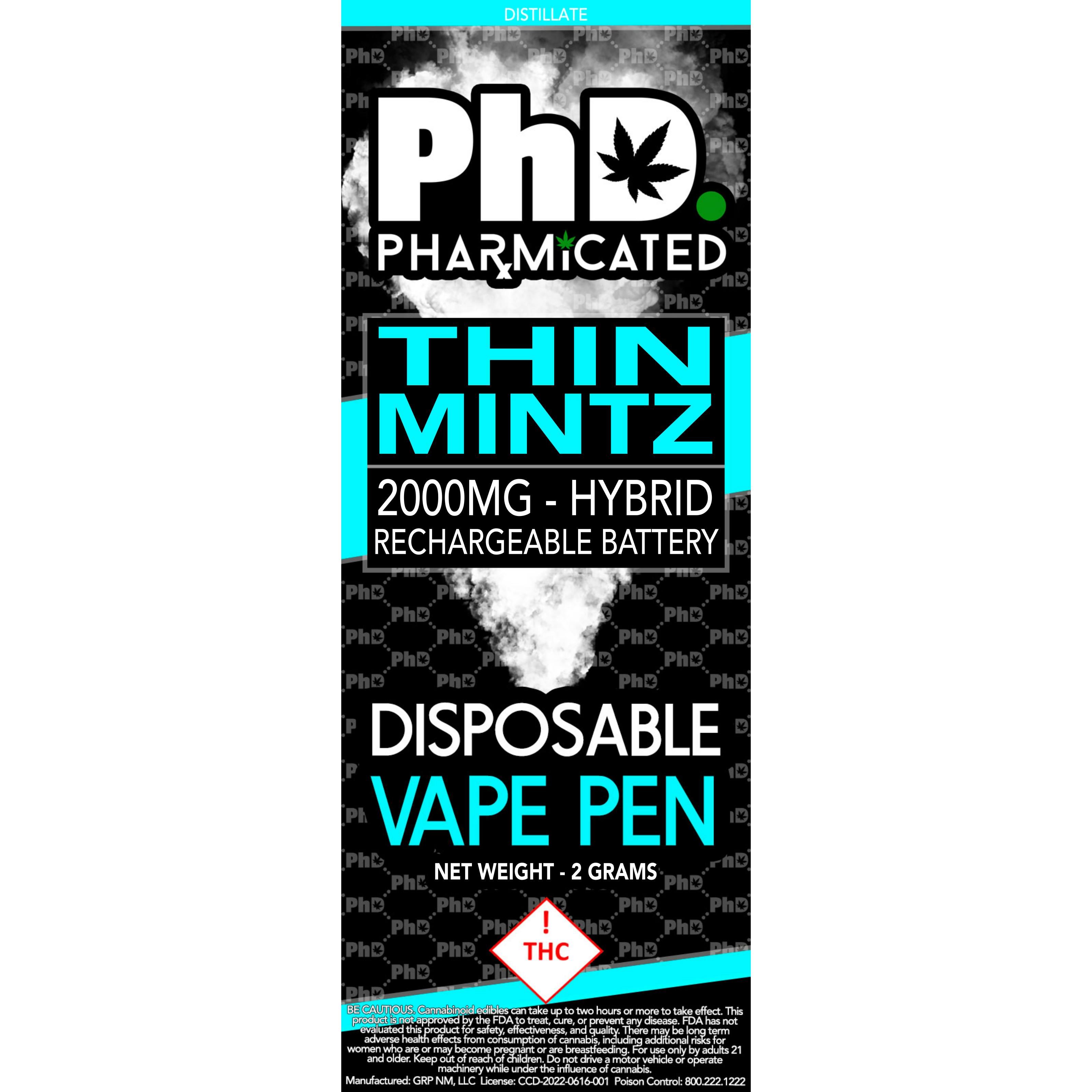 PhD Disposable Vape Cart- 2000 mg - Thin Mintz (H)