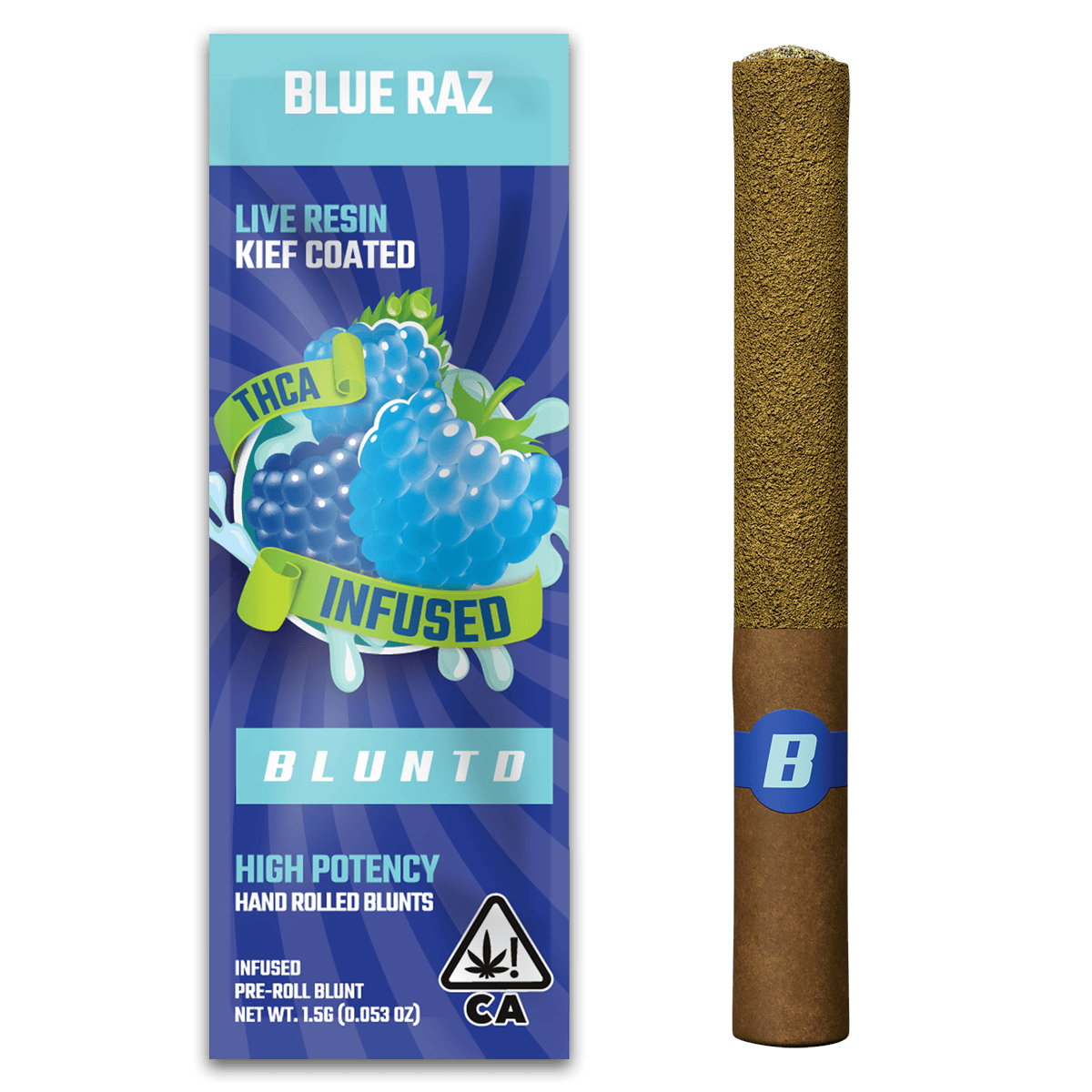 BLUNTD Live Resin Kief Coated Infused Blunt - Blue Raz | Hybrid