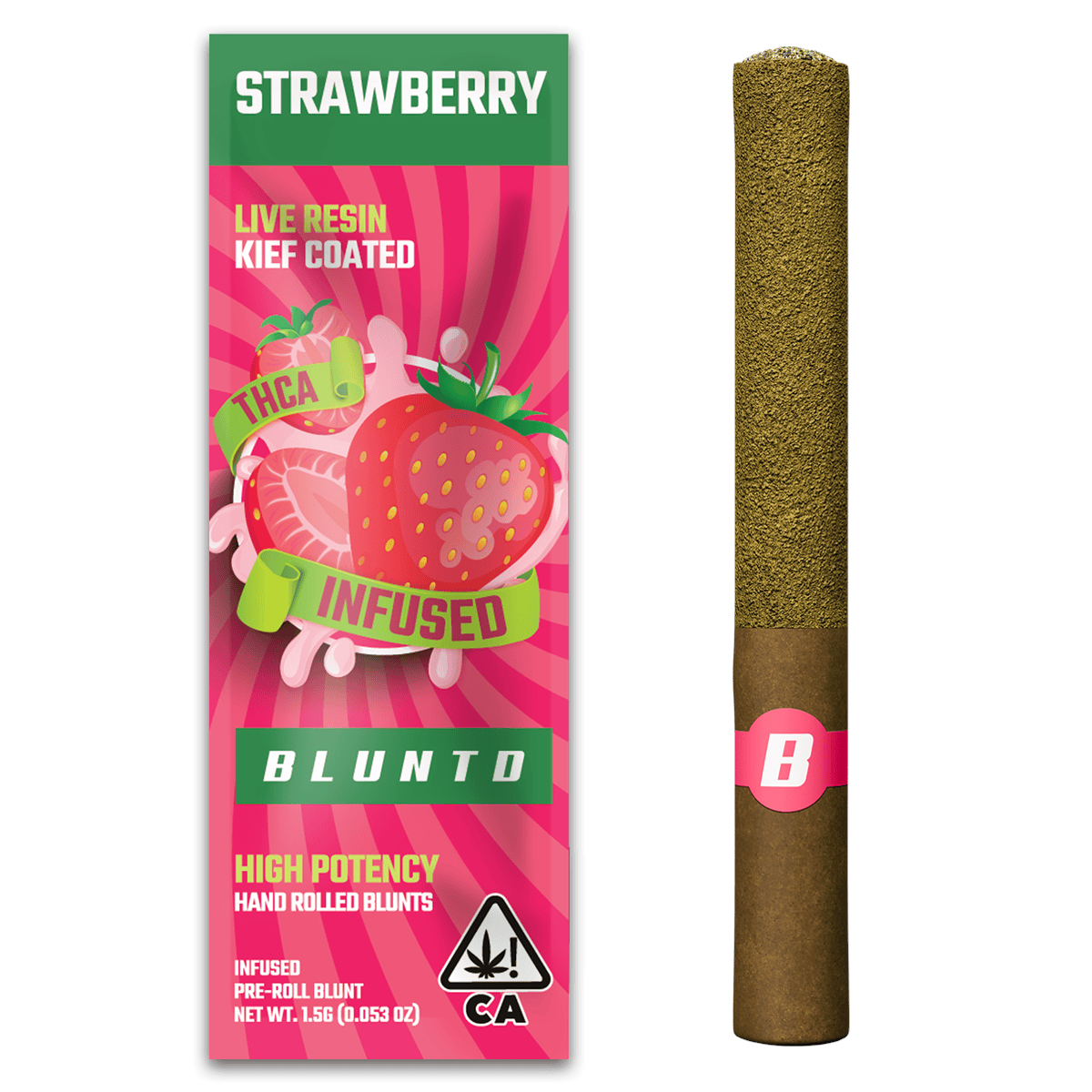 BLUNTD Live Resin Kief Coated Infused Blunt - Strawberry — Strawberry