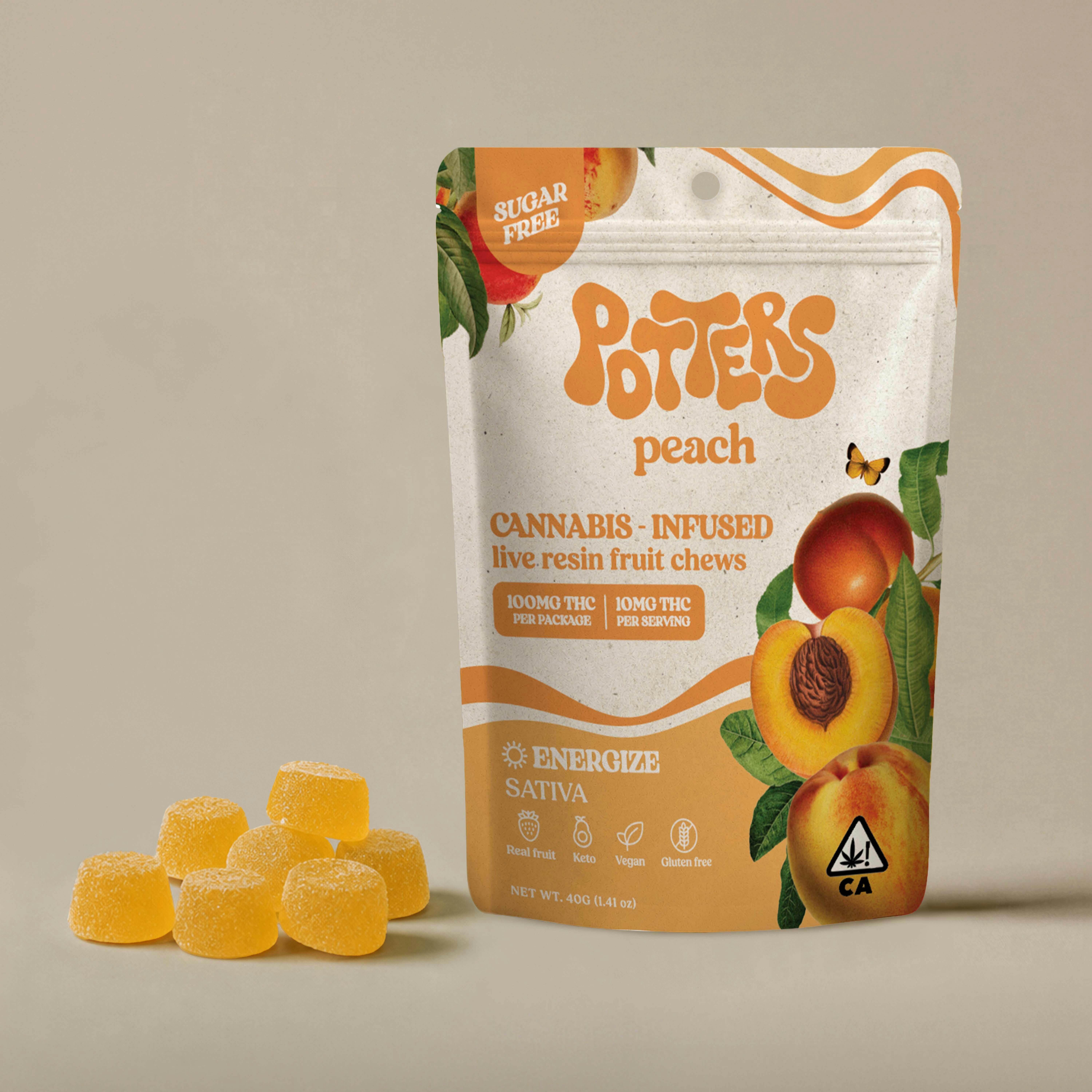 Peach | Sugar-Free Live Resin Fruit Chews | 100mg THC | 10pk
