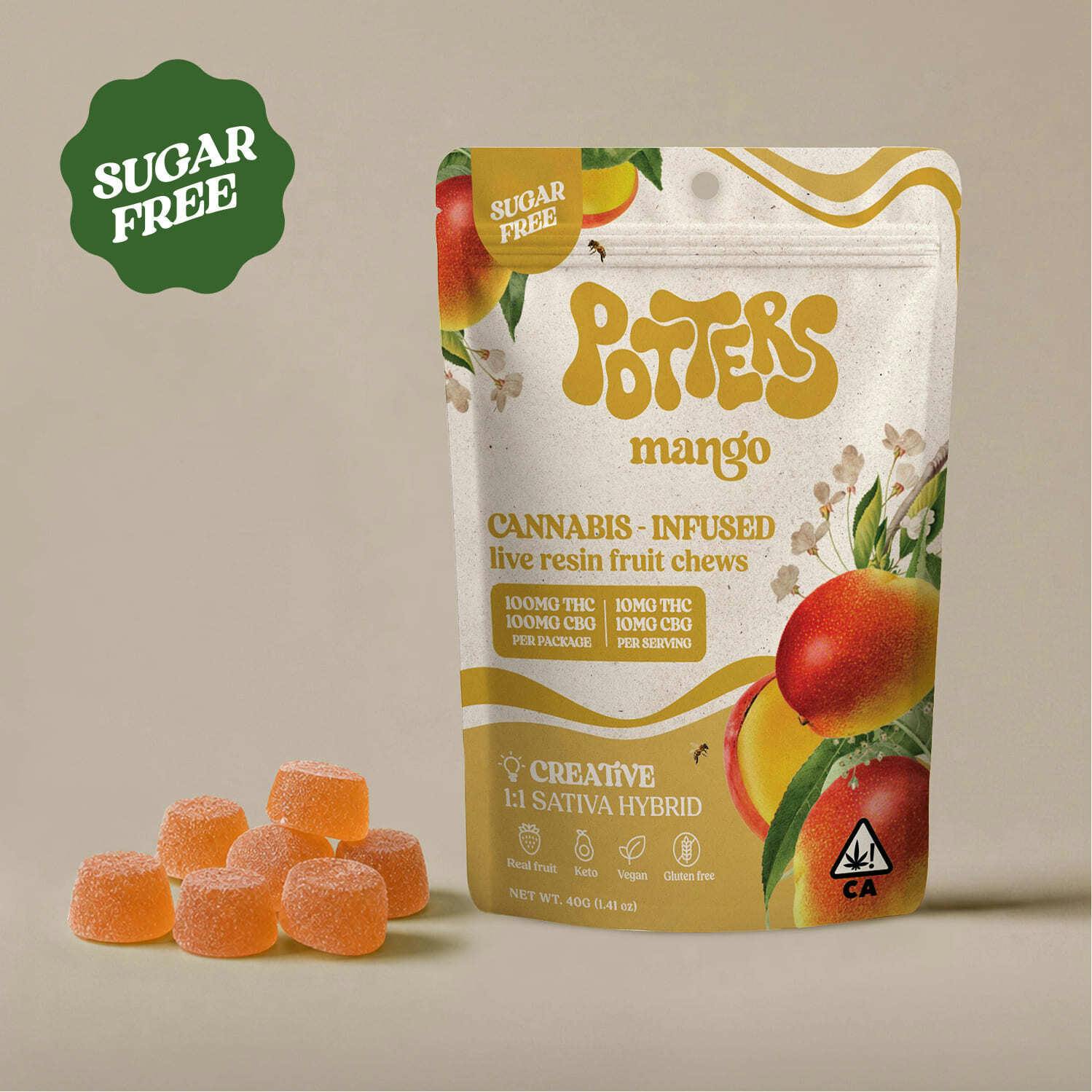 Mango 1:1 THC:CBG | Sugar-Free Live Resin Fruit Chews | 100mg | 10pk