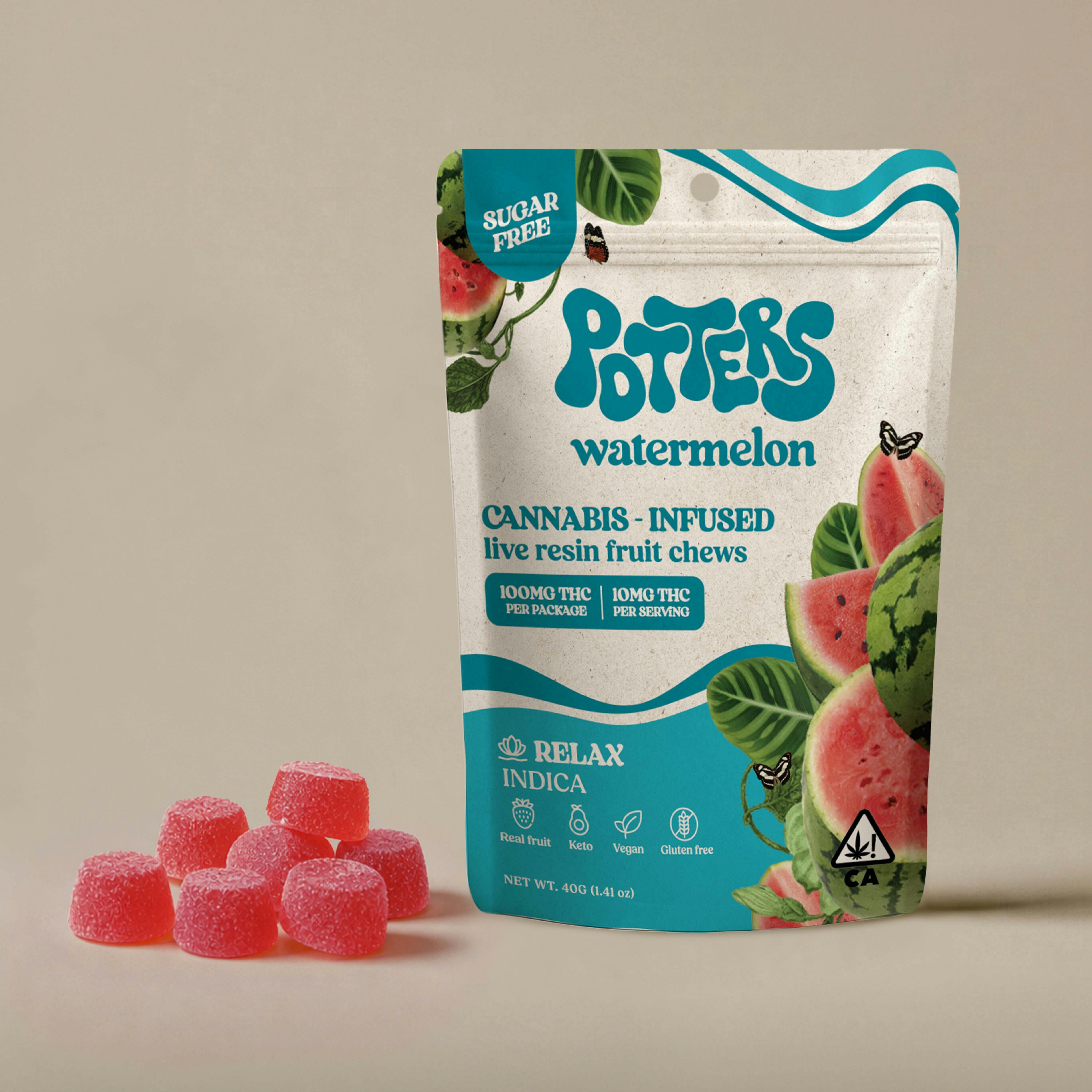 Watermelon | Sugar-Free Live Resin Fruit Chews | 100mg THC | 10pk