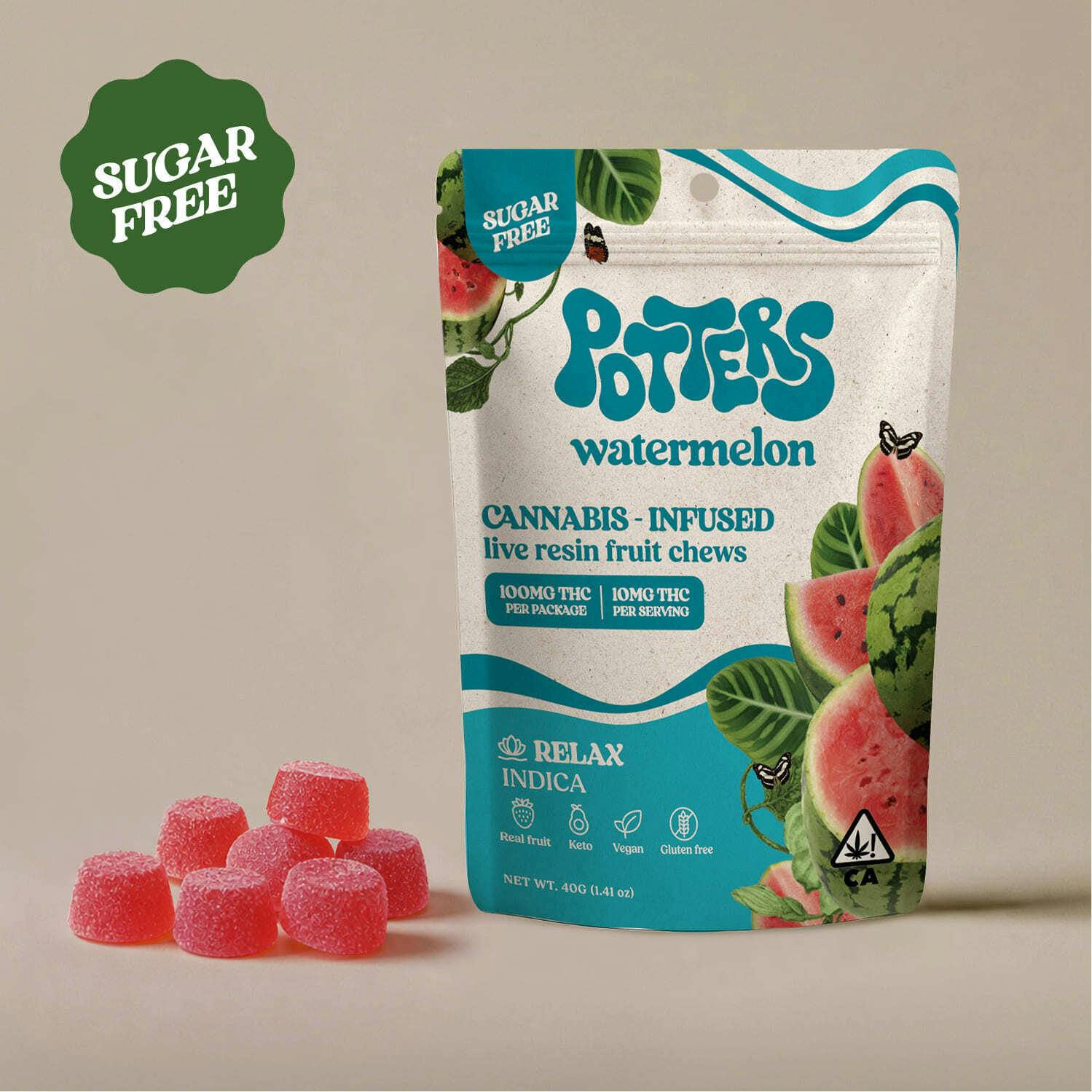 Watermelon | Sugar-Free Live Resin Fruit Chews | 100mg THC | 10pk