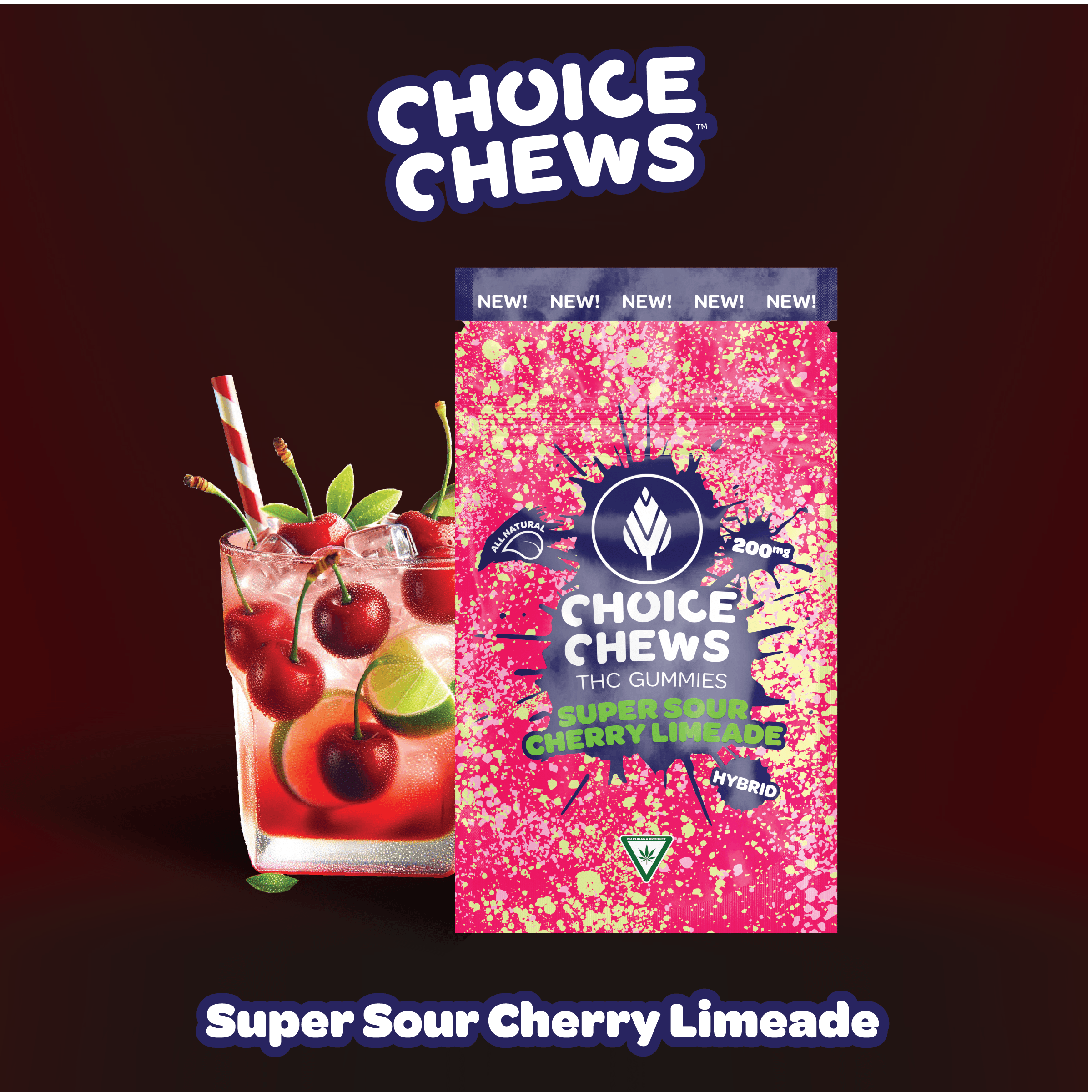 Choice Chews - Super Sour Cherry Limeade (Hybrid) - 200mg - Choice