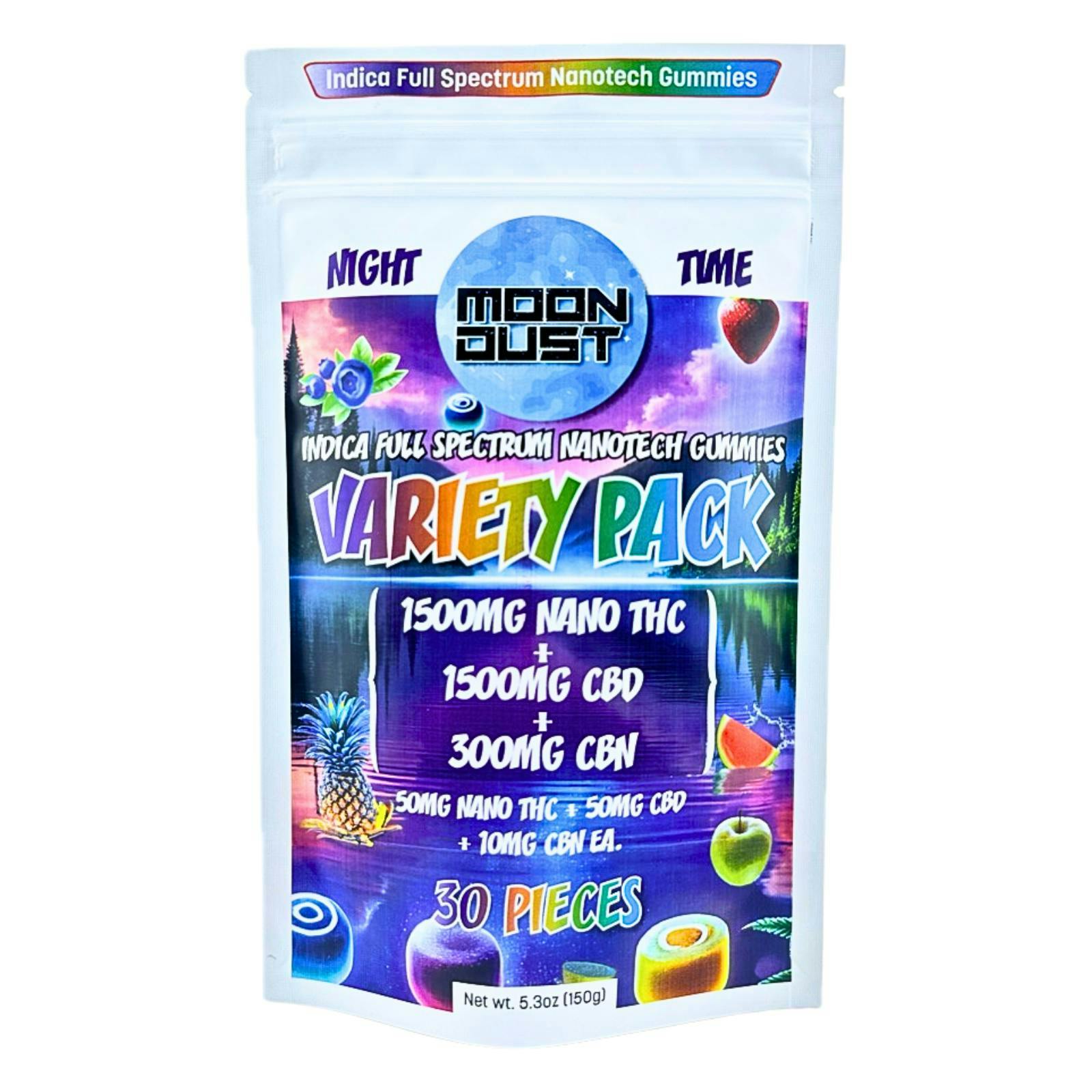 Moon Dust | Variety Night Time Nano Gummies | 1500mg | 30ct | 50mg/ea