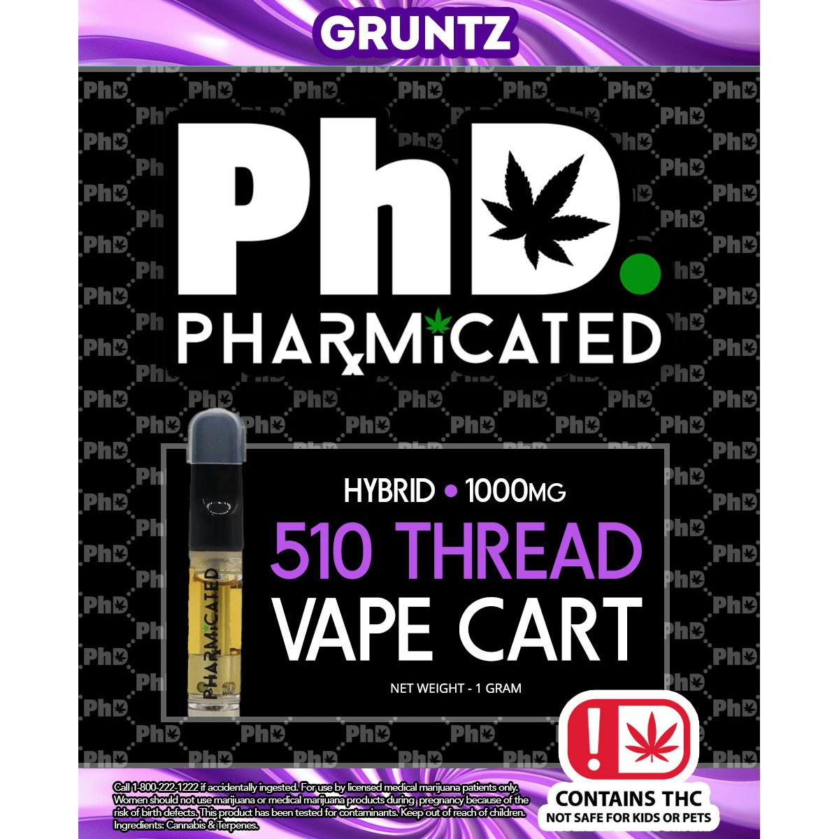Pharmicated 510 Thread Vape Cart - 1000 mg - Gruntz (H)