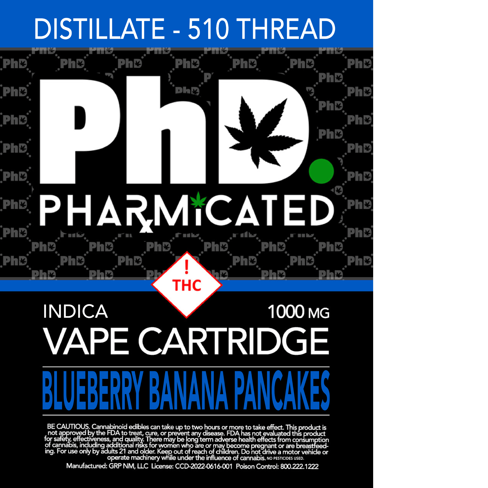 Pharmicated 510 Thread Vape Cart - 1000 mg - Blueberry Banana Pancakes (I)