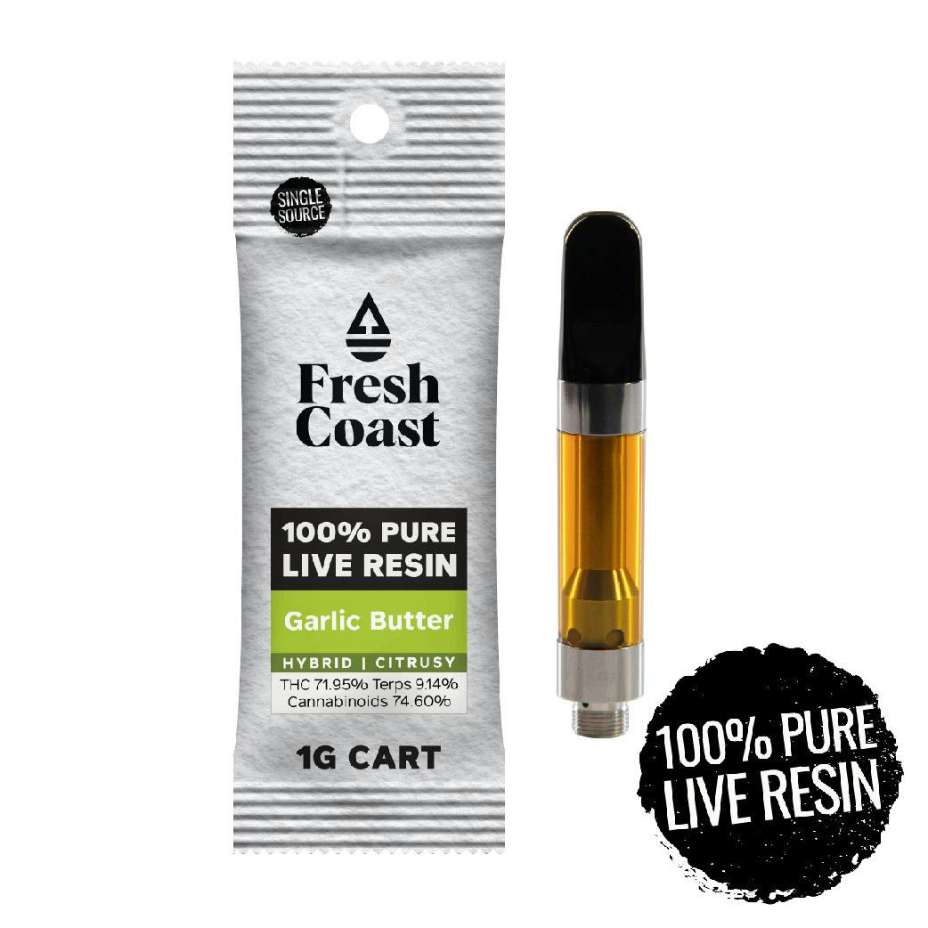 Fresh Coast | Garlic Butter | 100% Pure Live Resin 1G Cart | Indica by Fresh Coast