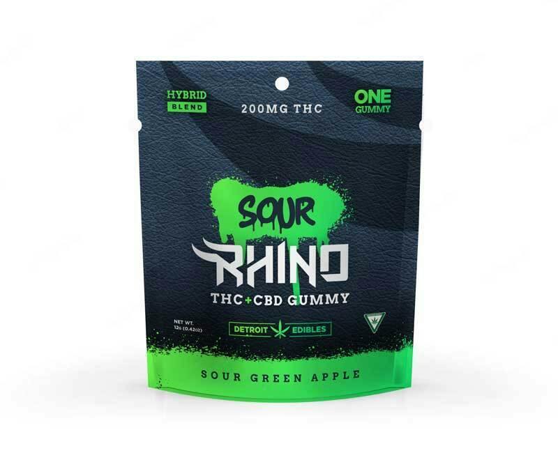 Rhino | Sour Green Apple 4:1 THC:CBD Gummies | 200mg | Single by Detroit Edibles