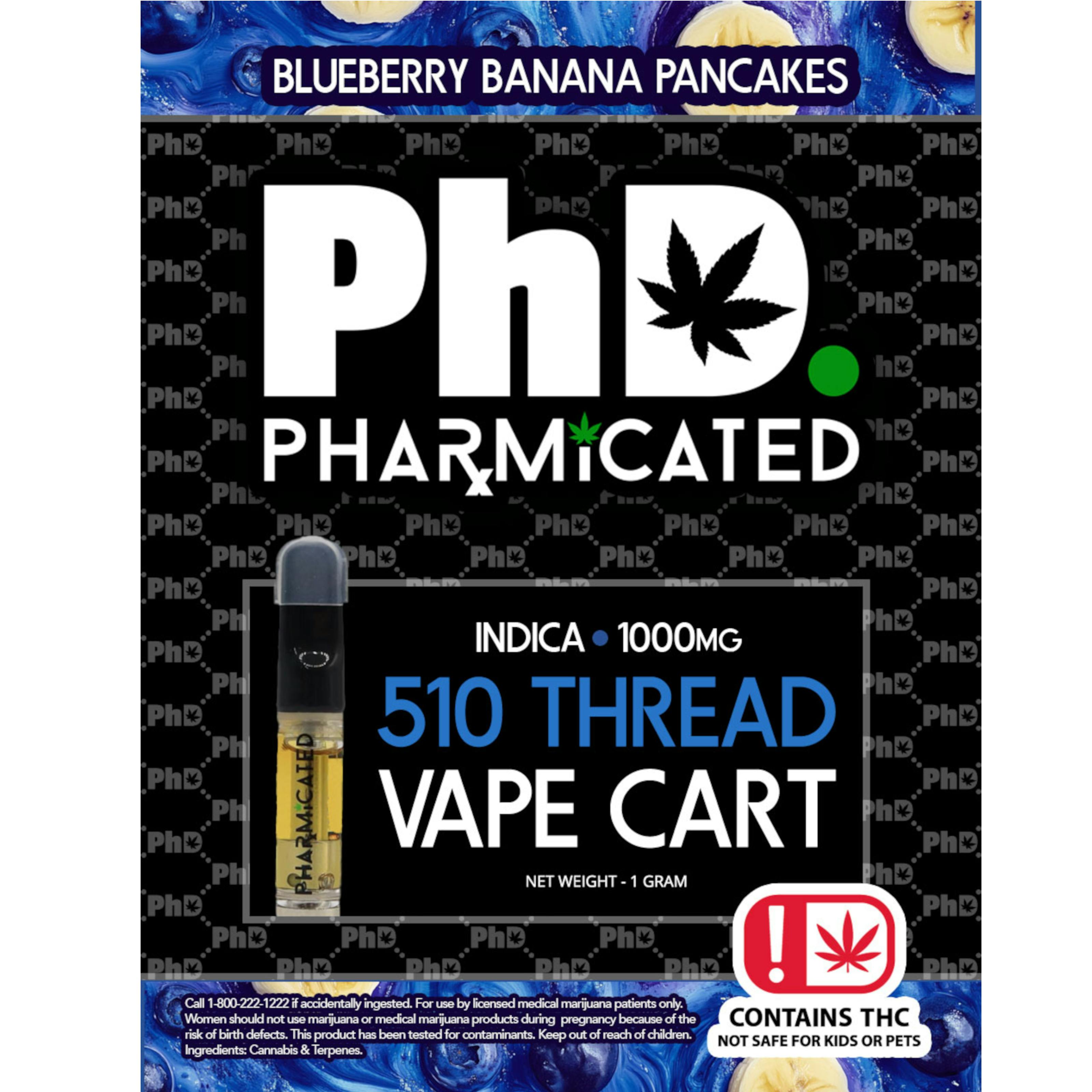 Pharmicated 510 Thread Vape Cart - 1000 mg - Blueberry Banana Pancakes (I)