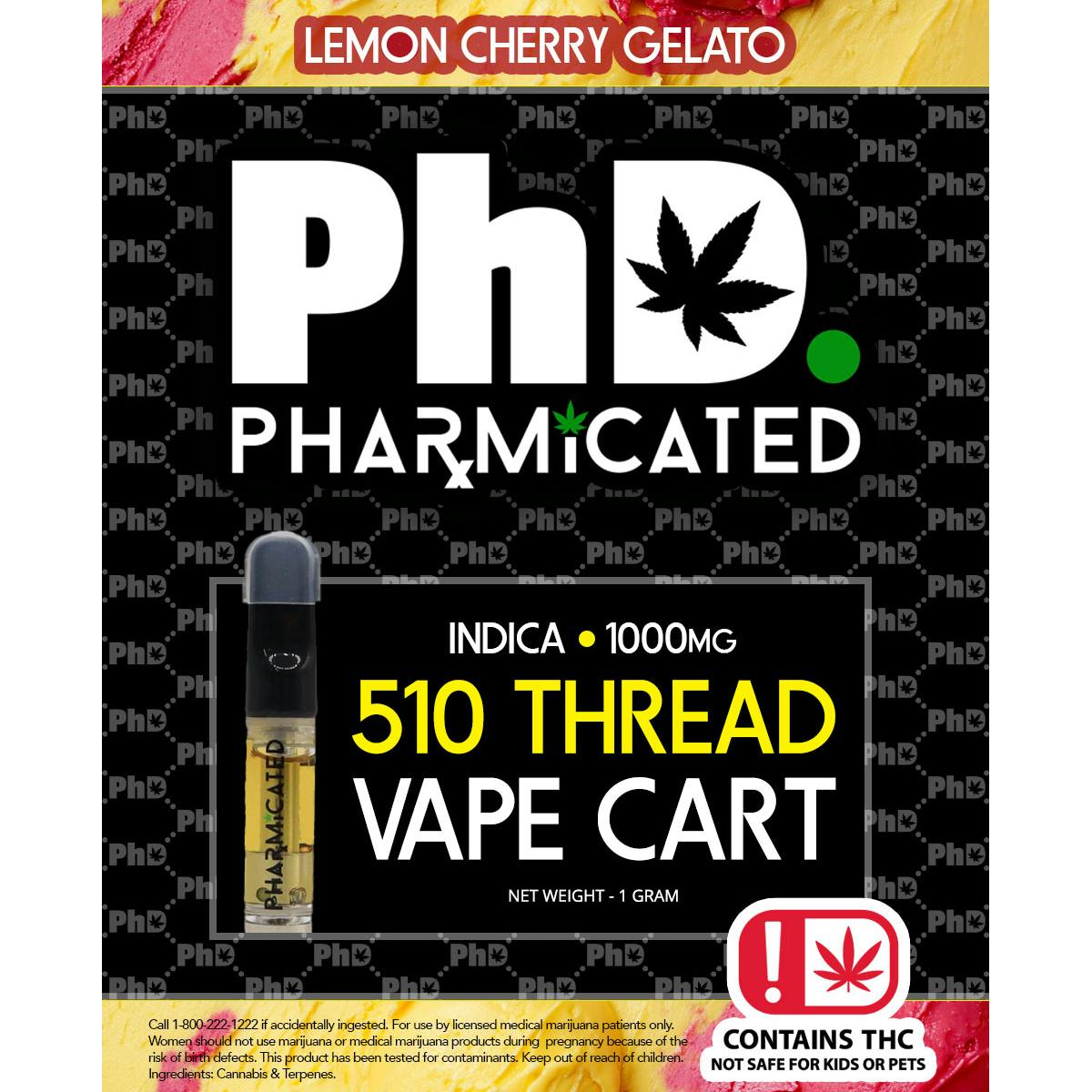 Pharmicated 510 Thread Vape Cart - 1000 mg - Lemon Cherry Gelato (I)