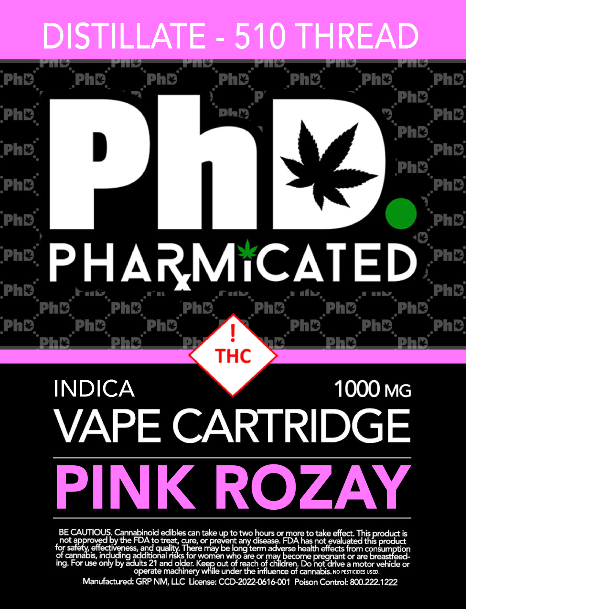Pharmicated 510 Thread Vape Cart - 1000 mg - Pink Rozay (I)