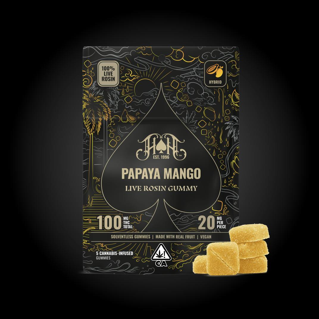 Live Rosin | Papaya Mango Gummies | 100mg | 5ct | 20mg/ea