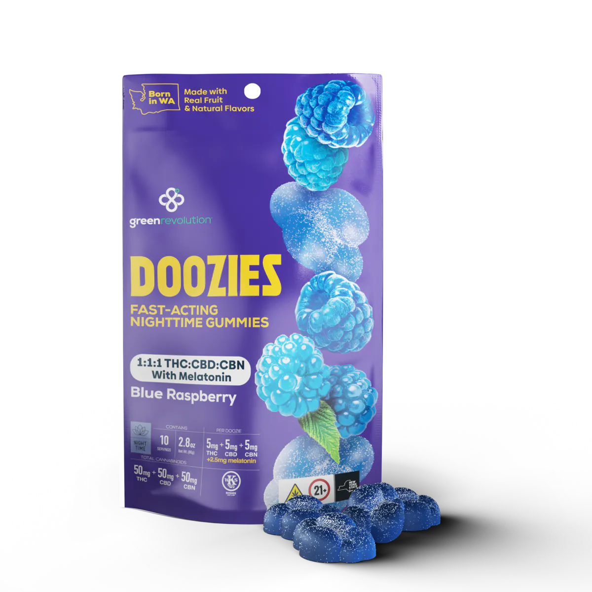 Green Revolution - Doozies | 1:1:1 Blue Raspberry Gummies w/ Melatonin [10pk] Main Image
