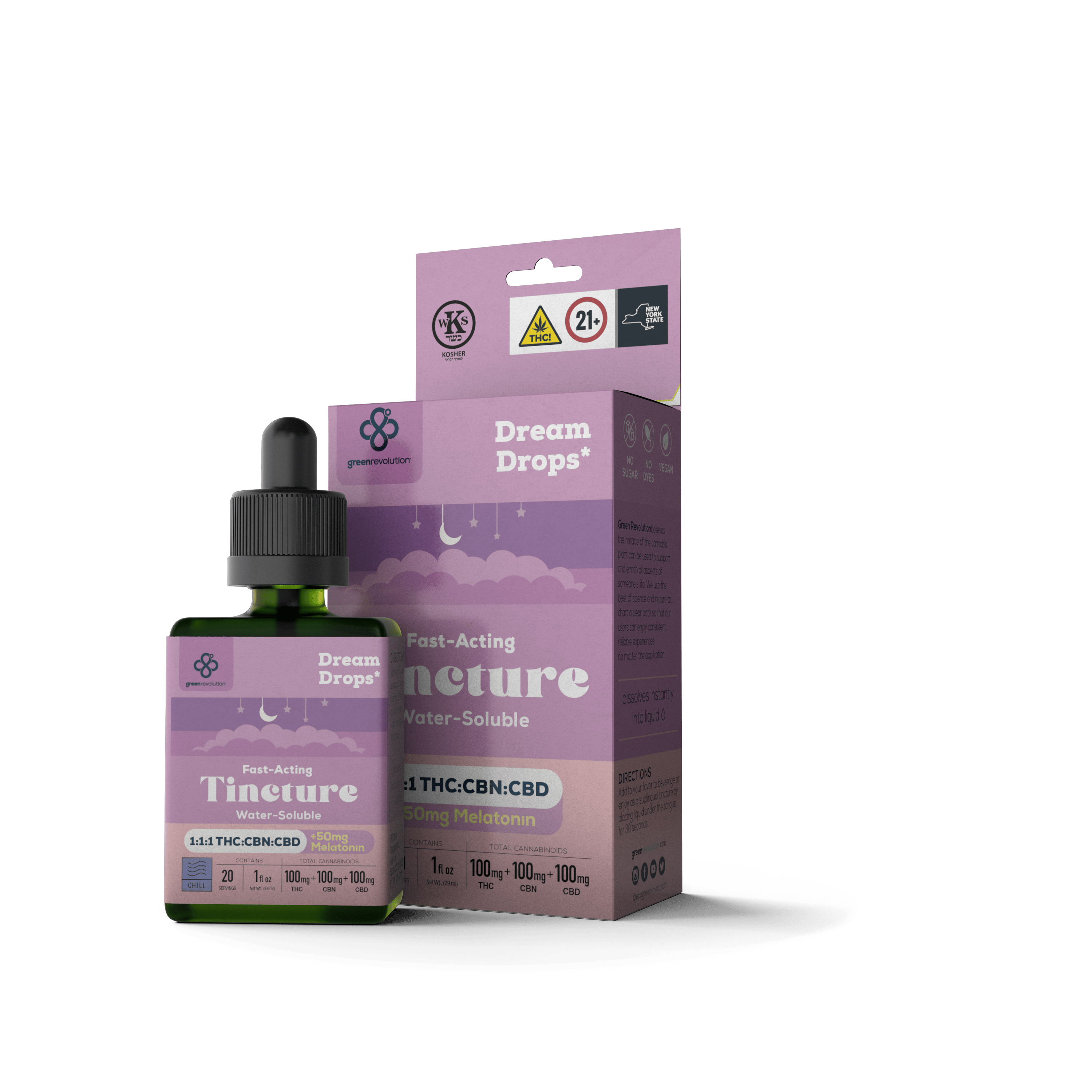 Green Revolution Tincture | Dream Drops 1:1:1 THC:CBN:CBD + Melatonin [1oz]