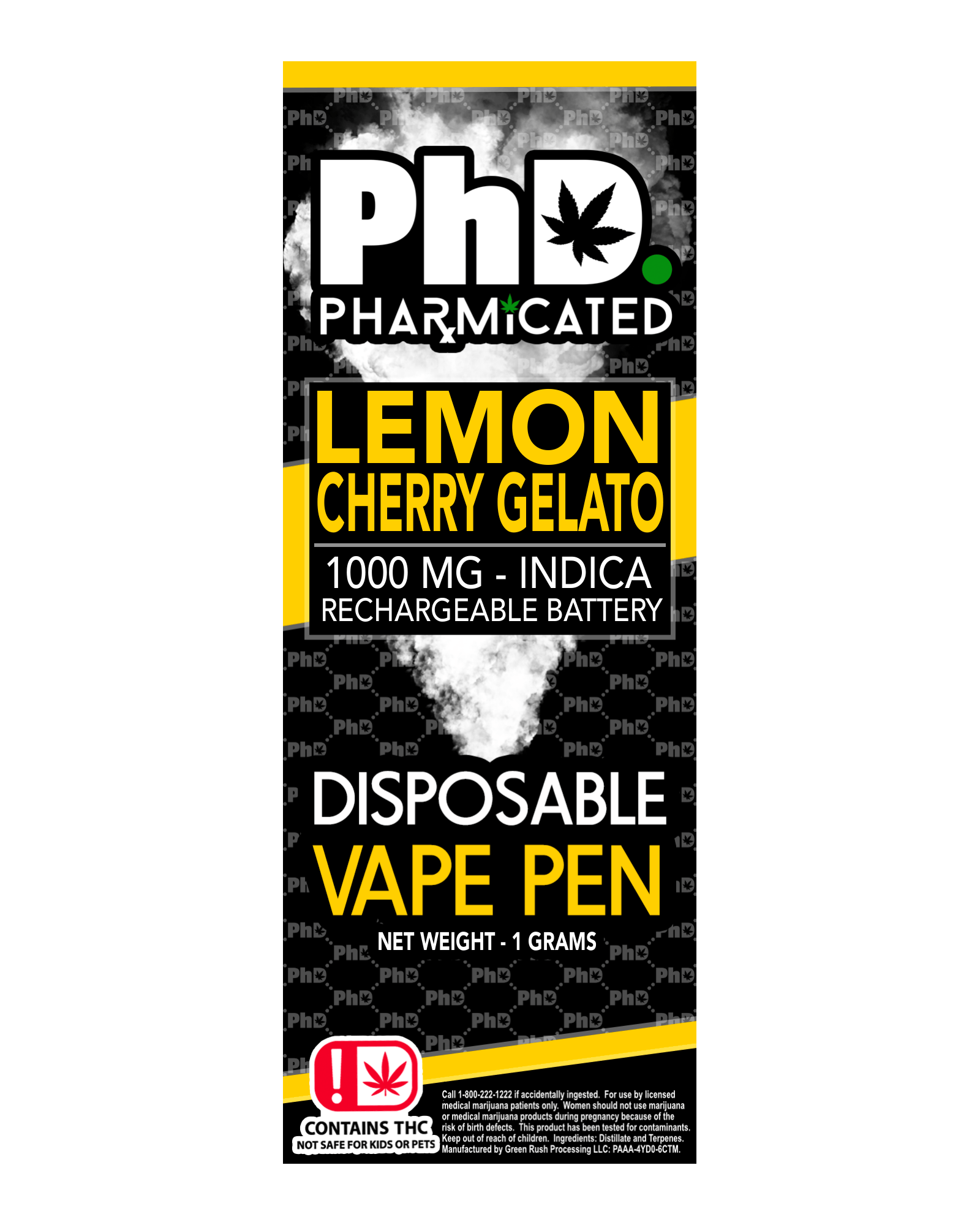 PhD Disposable Vape Cart - 1000 mg - Lemon Cherry Gelato (I)