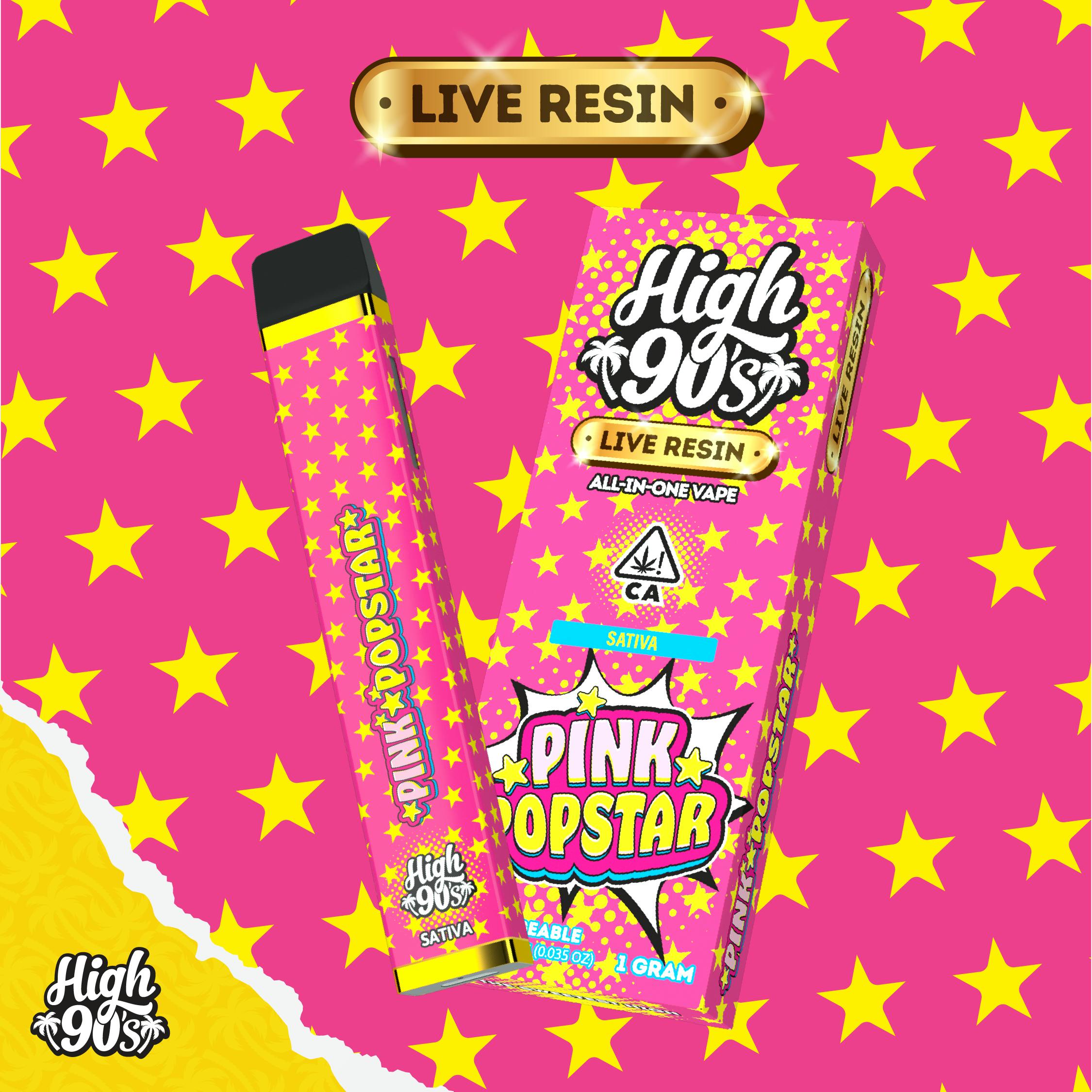 High 90s : Pink Popstar Live Resin 1g All-In-One Vape - HIGH 90s