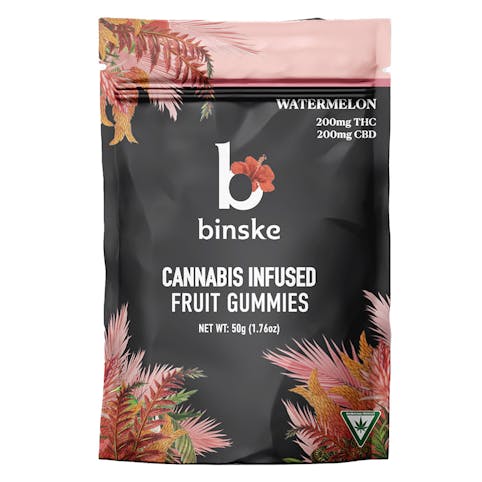 Binske - Watermelon 1:1 Fruit Gummies-100mg THC 100mg CBD-10pk-binske     -b10