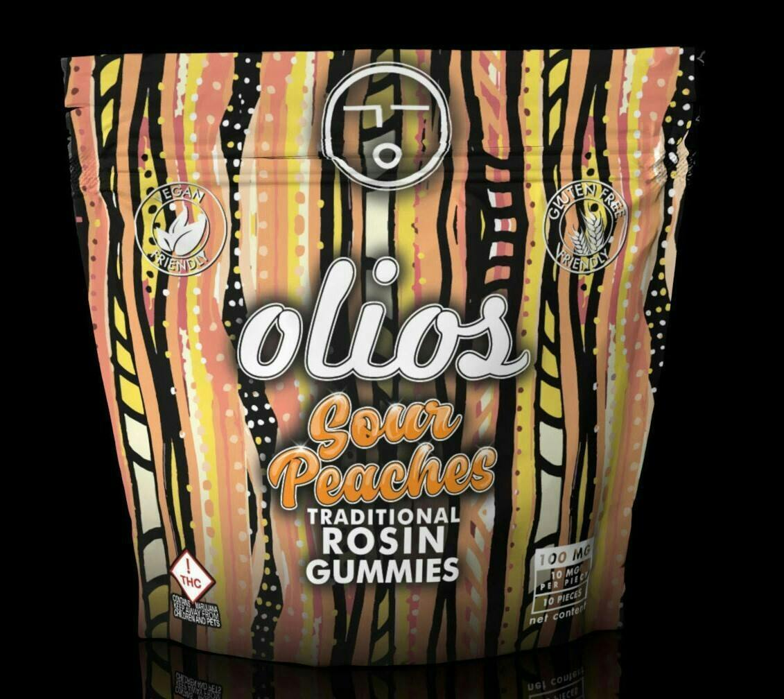 Olio | Sour Peach Rosin Gummies | 100mg | 10ct | 10mg/ea by Olio