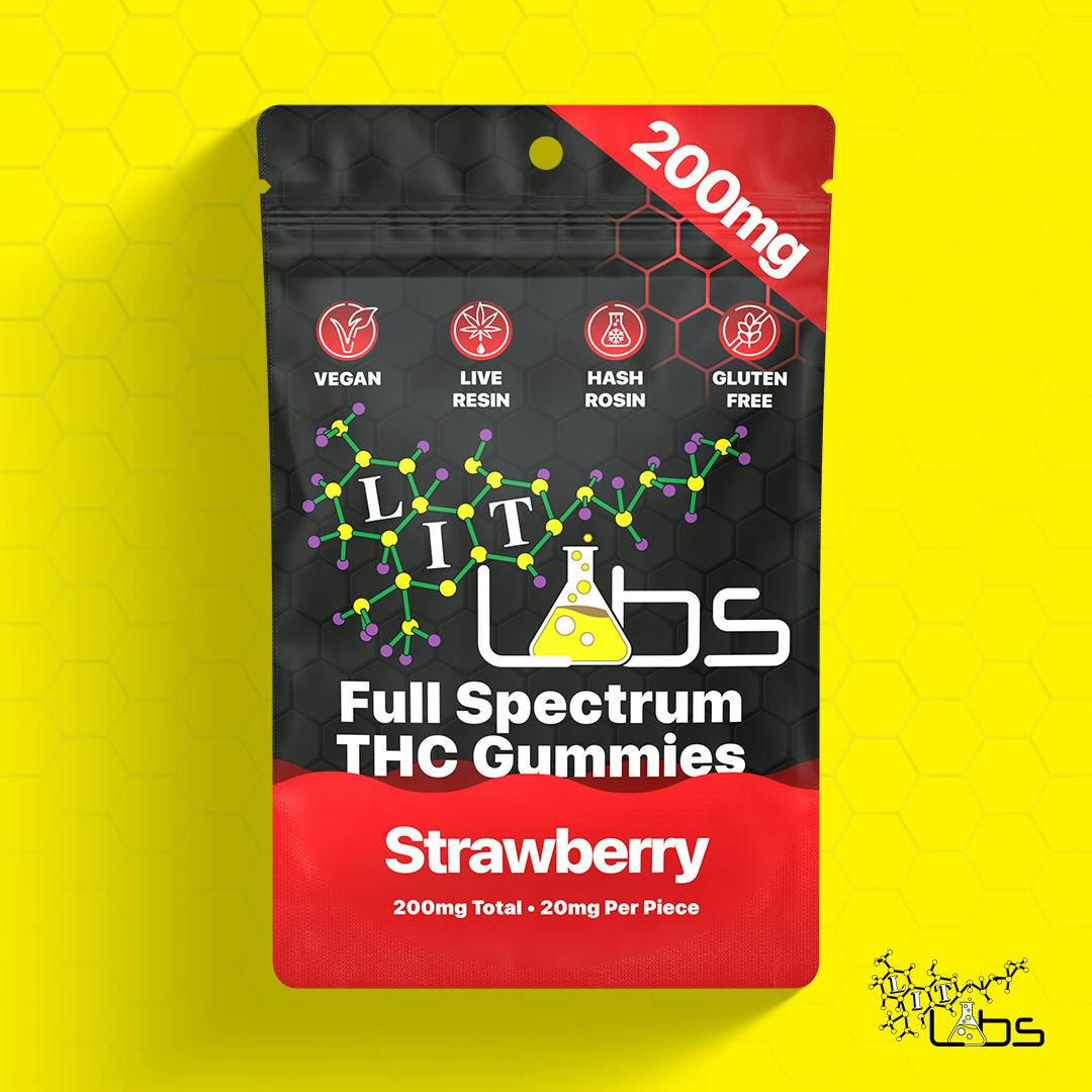 200mg Rosin + Resin Full Spec Gummy - Strawberry 10pcs x 20mg by Lit Labs