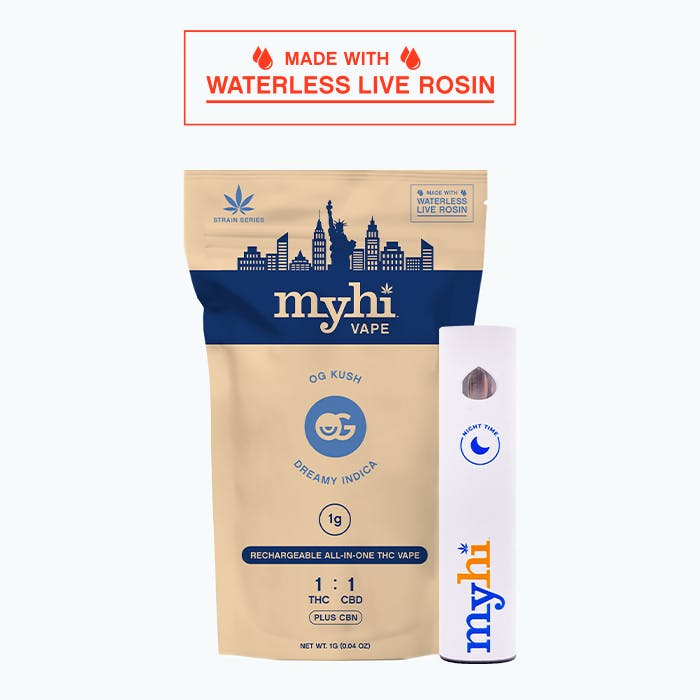 OG Kush Indica (1:1 THC:CBD + CBN) - Waterless Rosin AIO Vape - 1g by My Hi