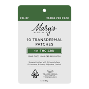 MARYS MEDICINALS | RELIEF 1:1 THC/CBD - 10PK TRANSDERMAL PATCH | TOPICAL