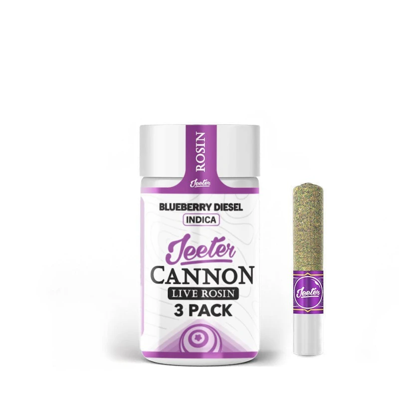 Jeeter Blueberry Diesel · Live Rosin Cannons · Infused Minis · 0.5g ea · 3pk, Infused Pre-Rolls