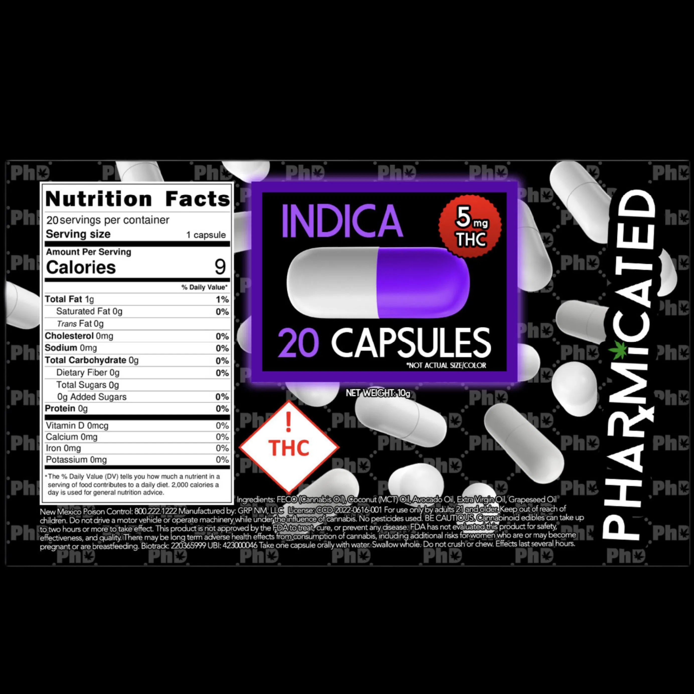 Pharmicated - PhD Indica Capsules - 100mg Main Image