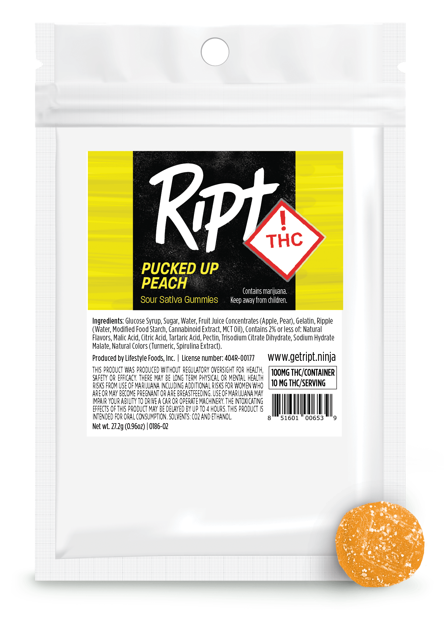 Pucked Up Peach - Sour Sativa (100mg THC)