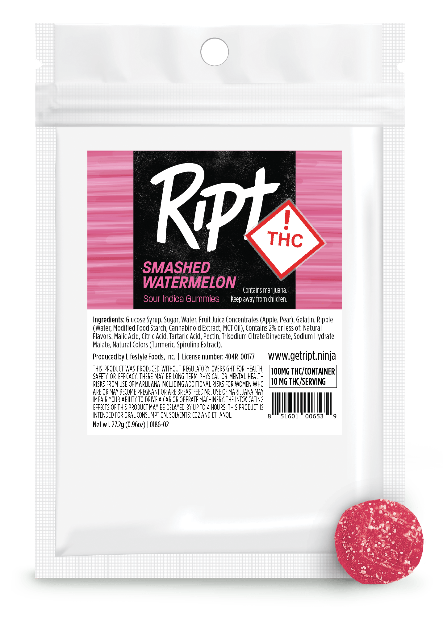 Smashed Watermelon - Sour Indica (100mg THC)