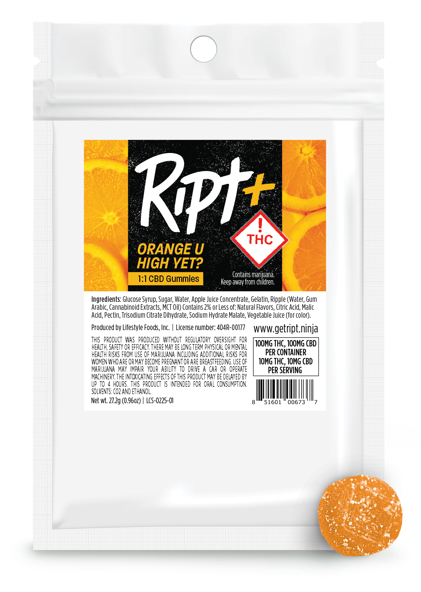 1:1 CBD - Orange U High Yet (100mg THC | 100mg CBD)